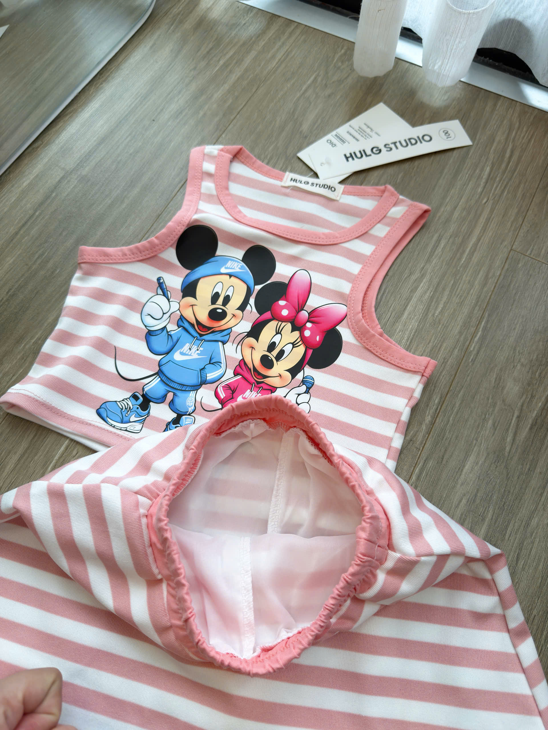 XẢ B437 - SET BỘ MICKEY MINNIE SÁT NÁCH CV XÓE HỒNG KẺ