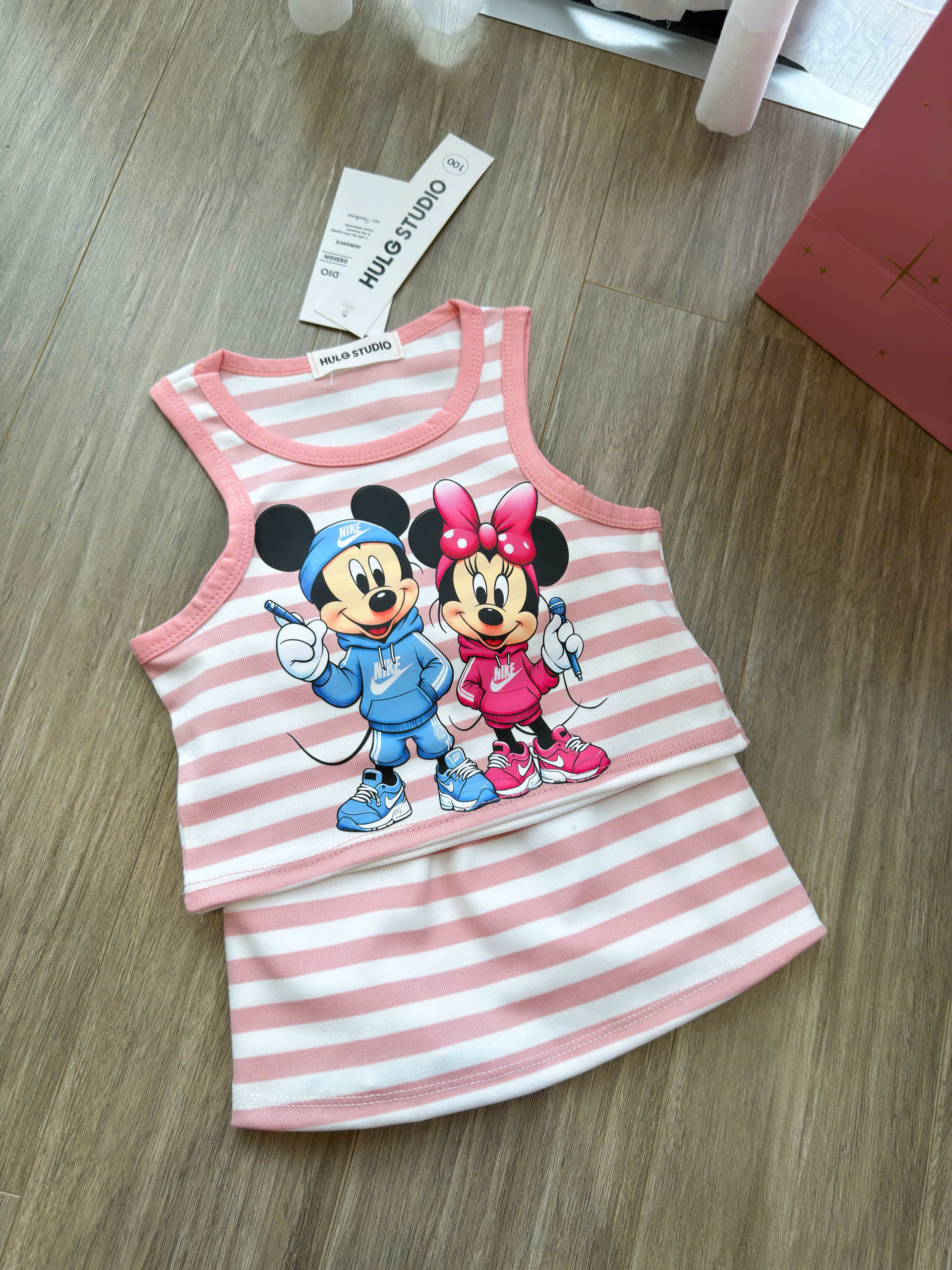 XẢ B437 - SET BỘ MICKEY MINNIE SÁT NÁCH CV XÓE HỒNG KẺ