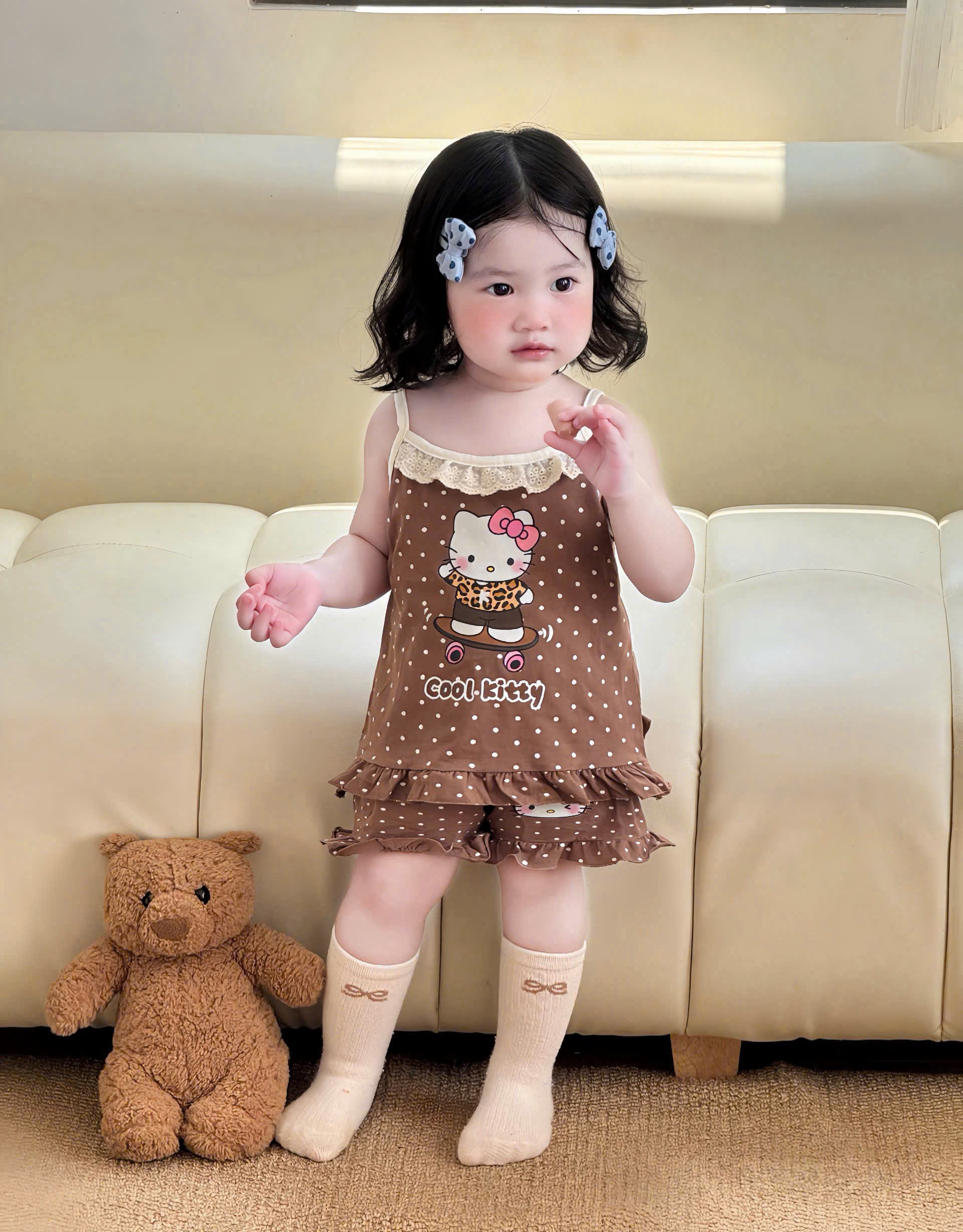 XẢ B438 - SET 2 BỘ 2 DÂY KITTY NÂU HỒNG
