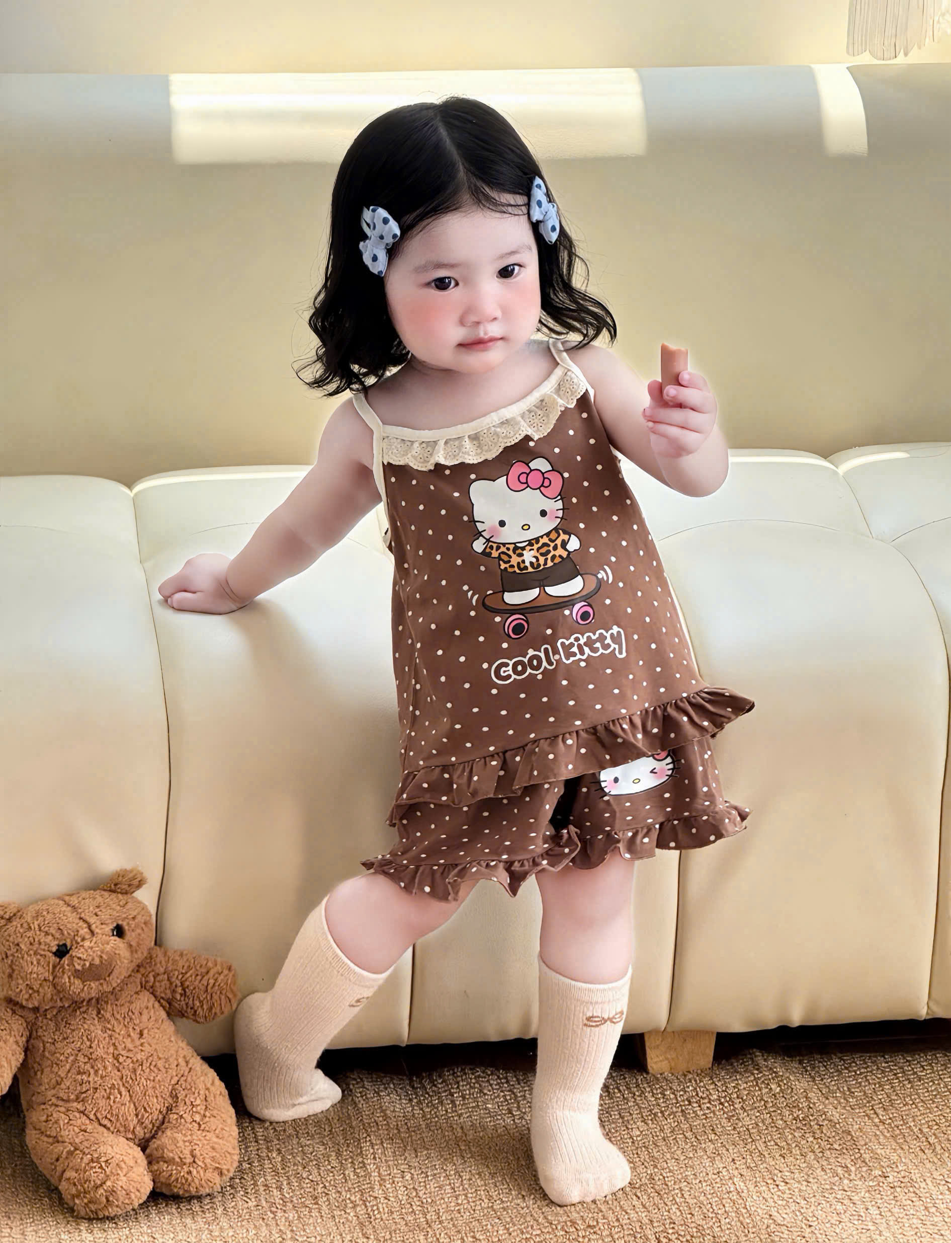 XẢ B438 - SET 2 BỘ 2 DÂY KITTY NÂU HỒNG