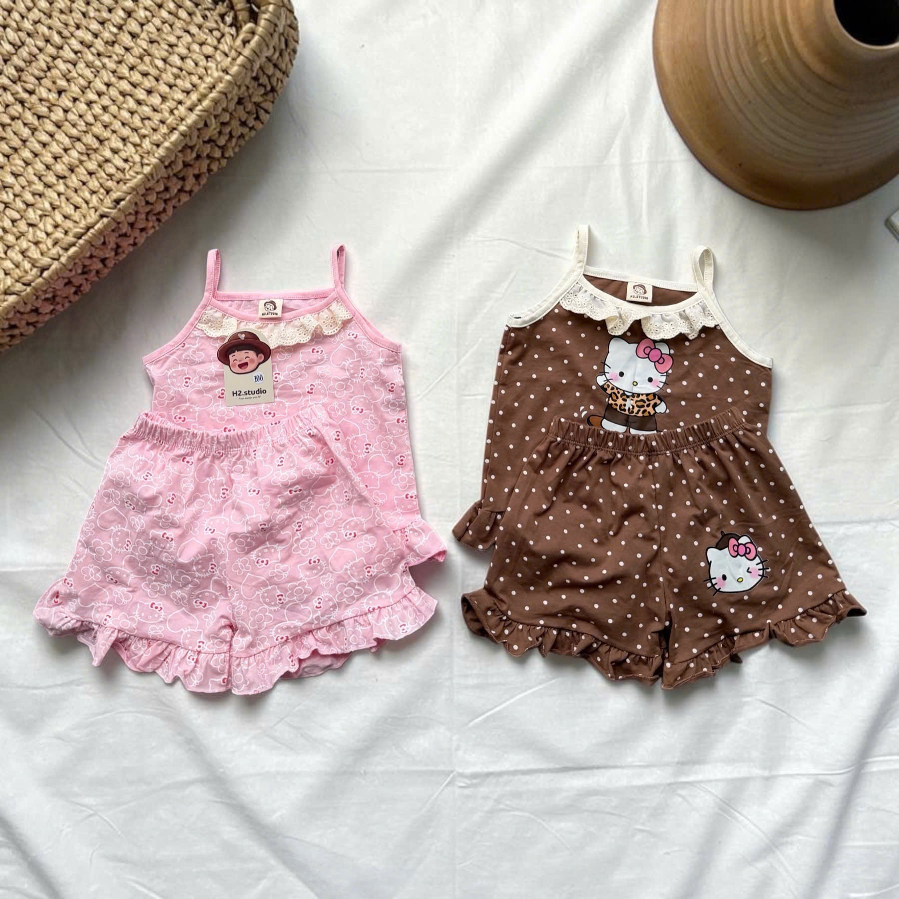 XẢ B438 - SET 2 BỘ 2 DÂY KITTY NÂU HỒNG