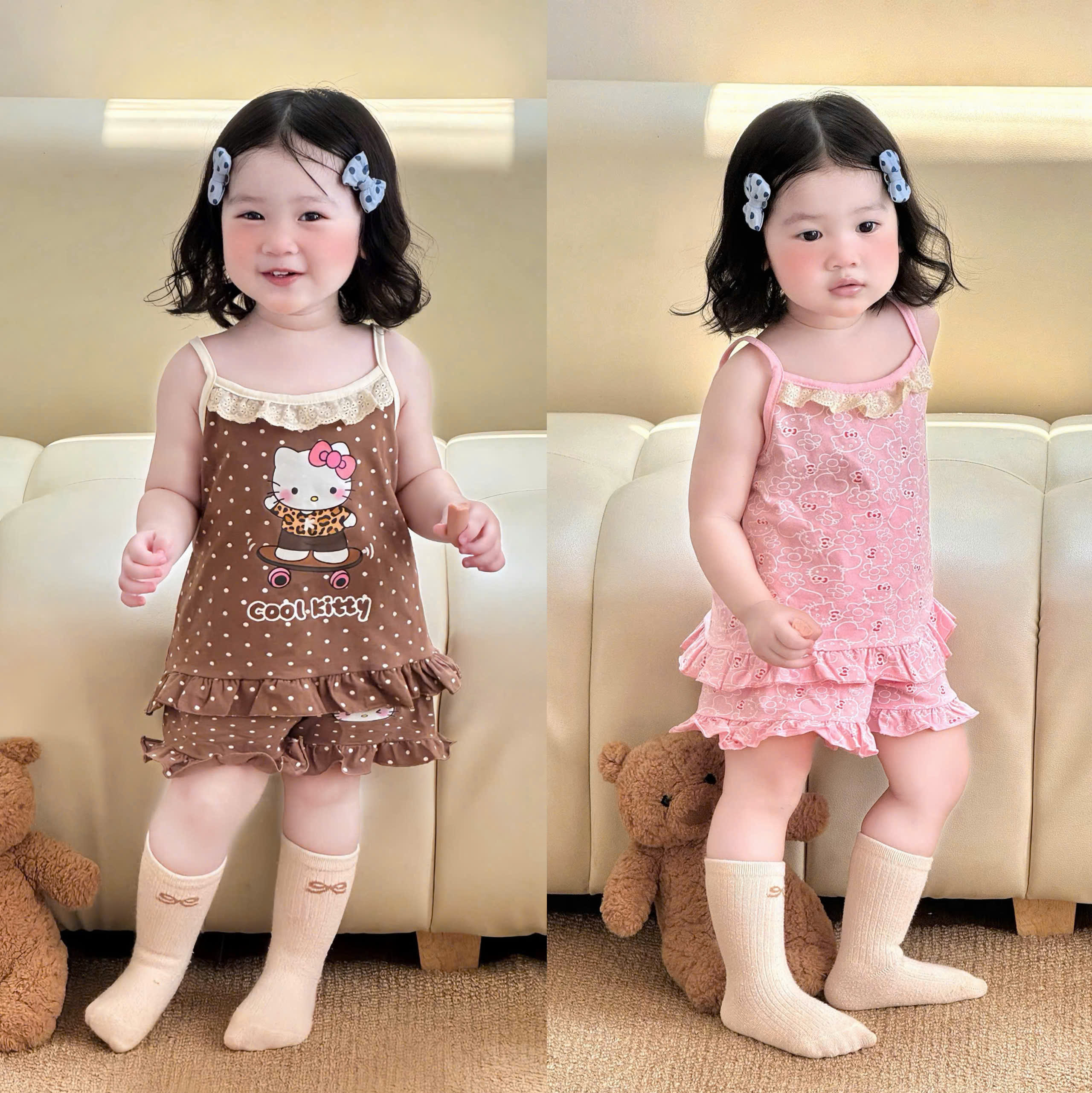 XẢ B438 - SET 2 BỘ 2 DÂY KITTY NÂU HỒNG