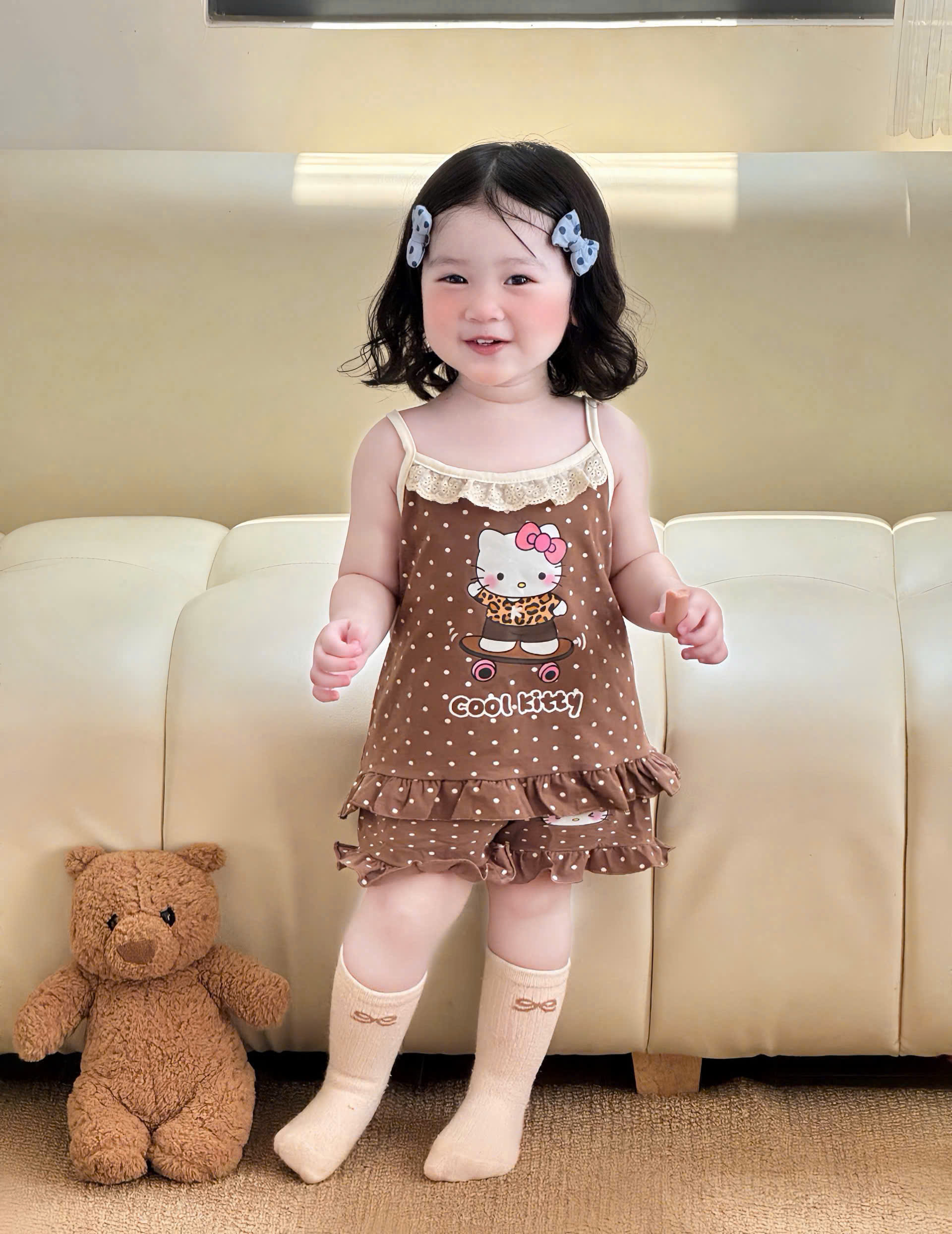 XẢ B438 - SET 2 BỘ 2 DÂY KITTY NÂU HỒNG