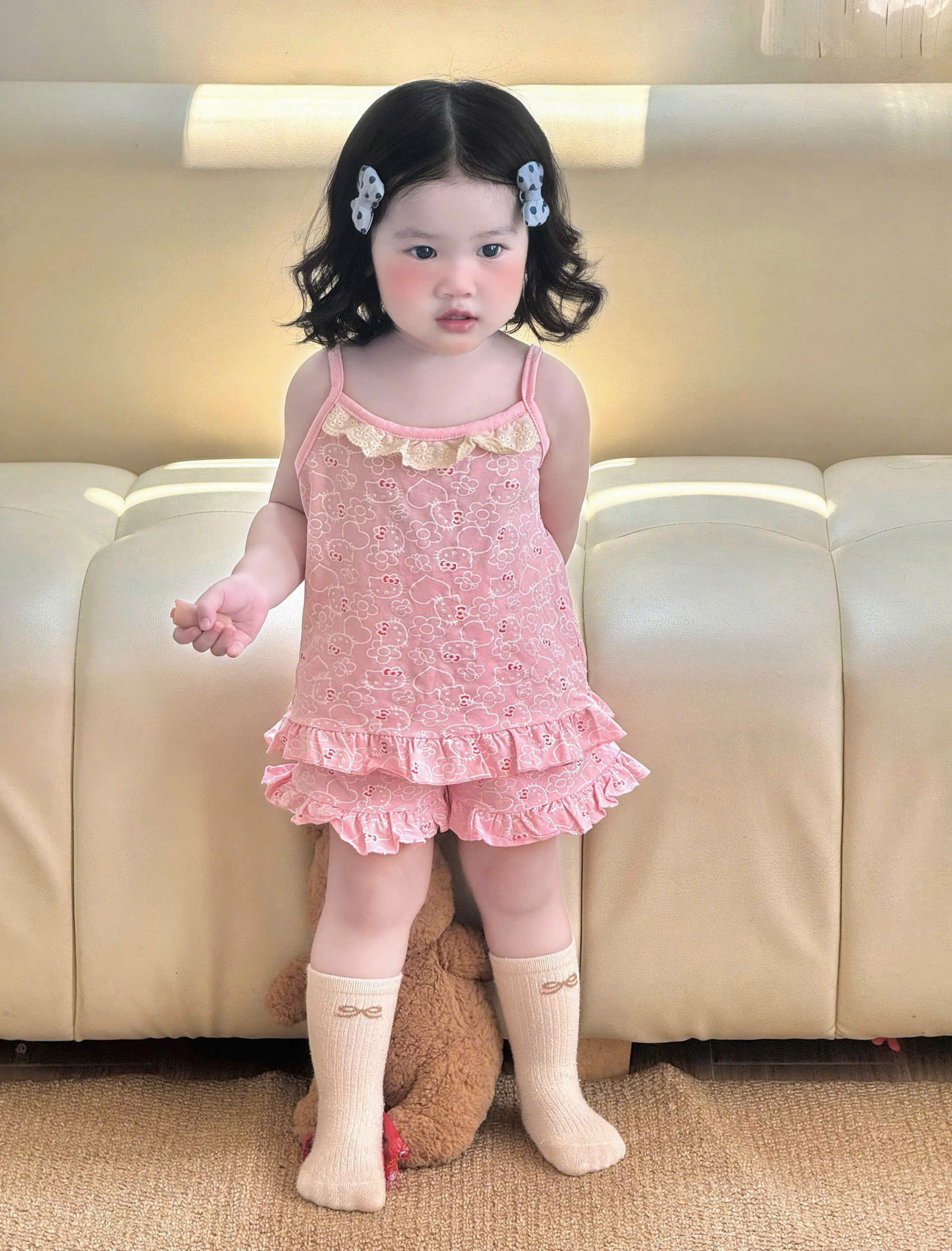 XẢ B438 - SET 2 BỘ 2 DÂY KITTY NÂU HỒNG