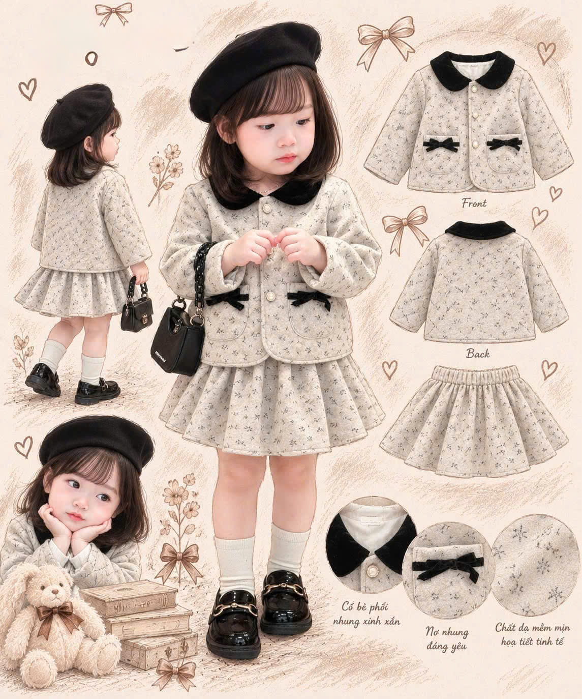 GOM B465 - SET ÁO KHOÁC DẠ KÈM CV HOA NHÍ