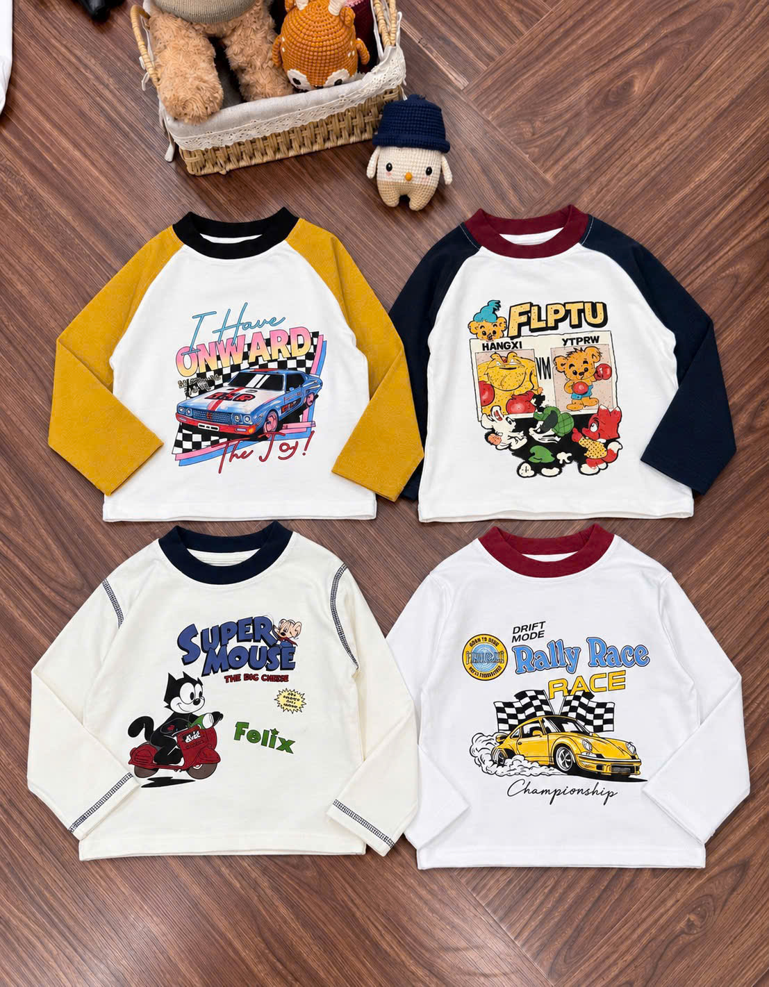 GOM B471 - SET 2 ÁO COTTON DÀI TAY IN HÌNH