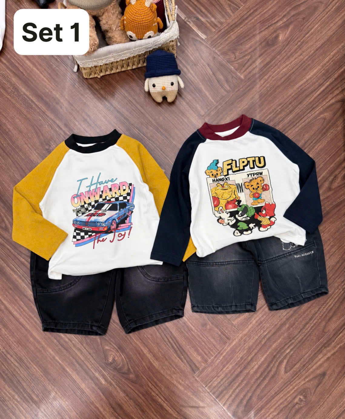 GOM B471 - SET 2 ÁO COTTON DÀI TAY IN HÌNH