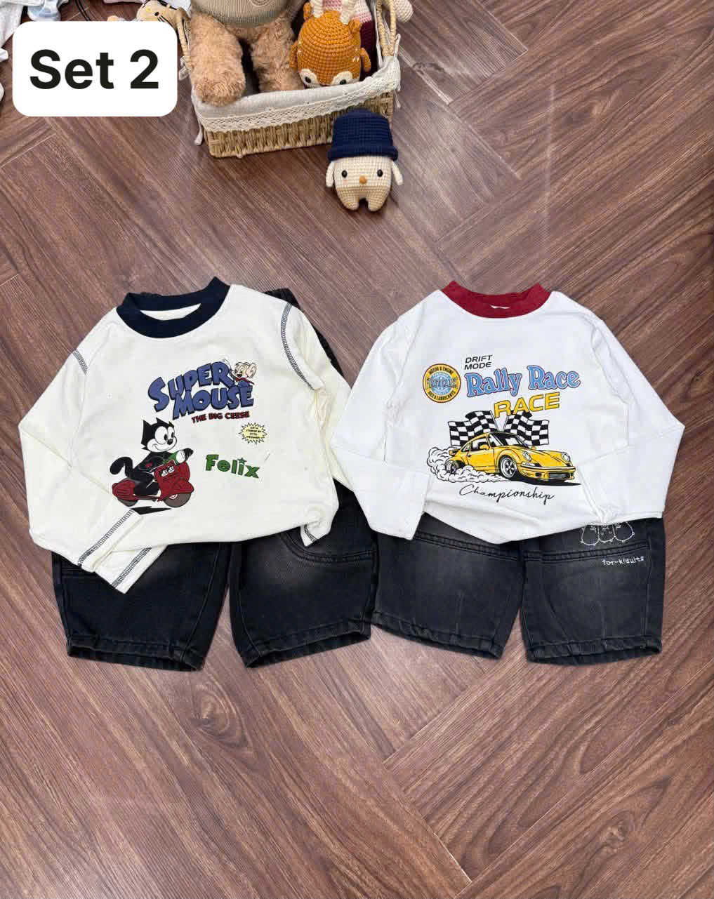GOM B471 - SET 2 ÁO COTTON DÀI TAY IN HÌNH