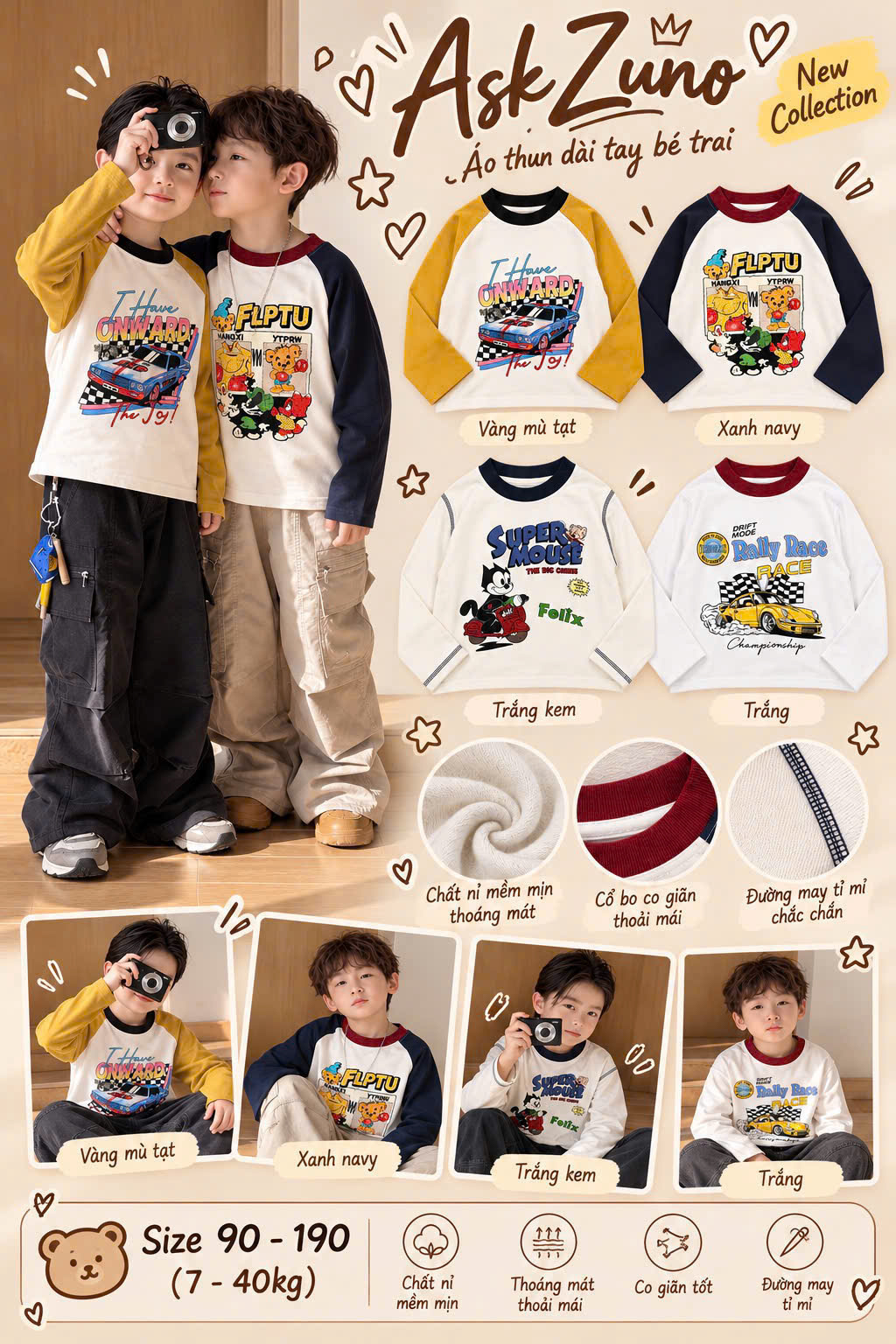 GOM B471 - SET 2 ÁO COTTON DÀI TAY IN HÌNH