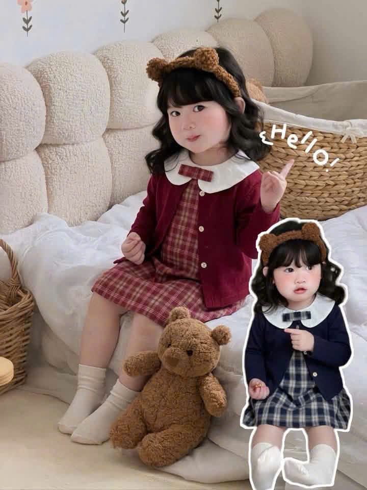 GOM B473 - SET VÁY CỔ SEN ĐÍNH NƠ KHOÁC CDG