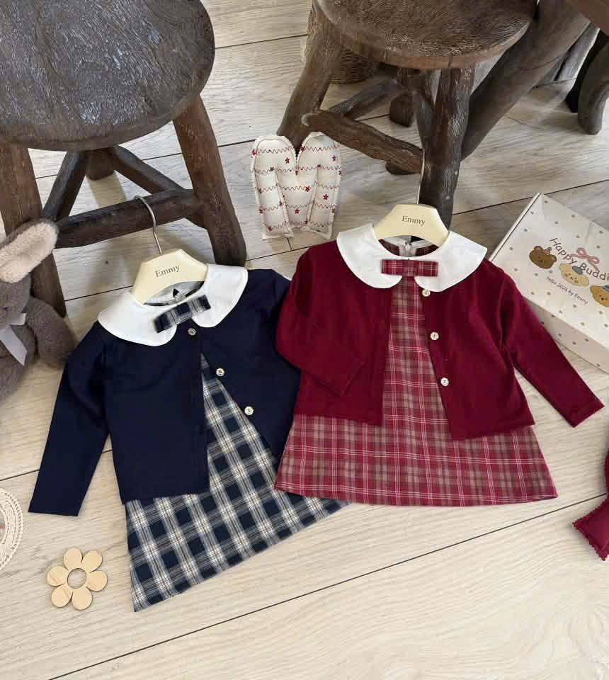 GOM B473 - SET VÁY CỔ SEN ĐÍNH NƠ KHOÁC CDG