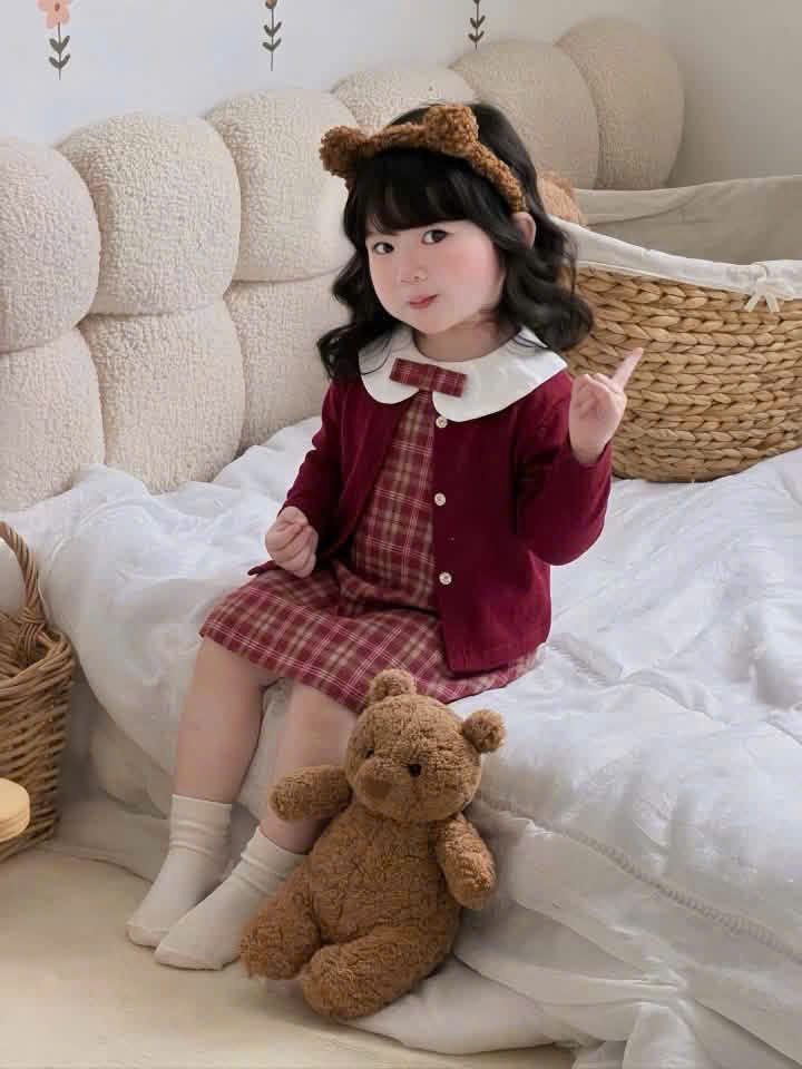 GOM B473 - SET VÁY CỔ SEN ĐÍNH NƠ KHOÁC CDG