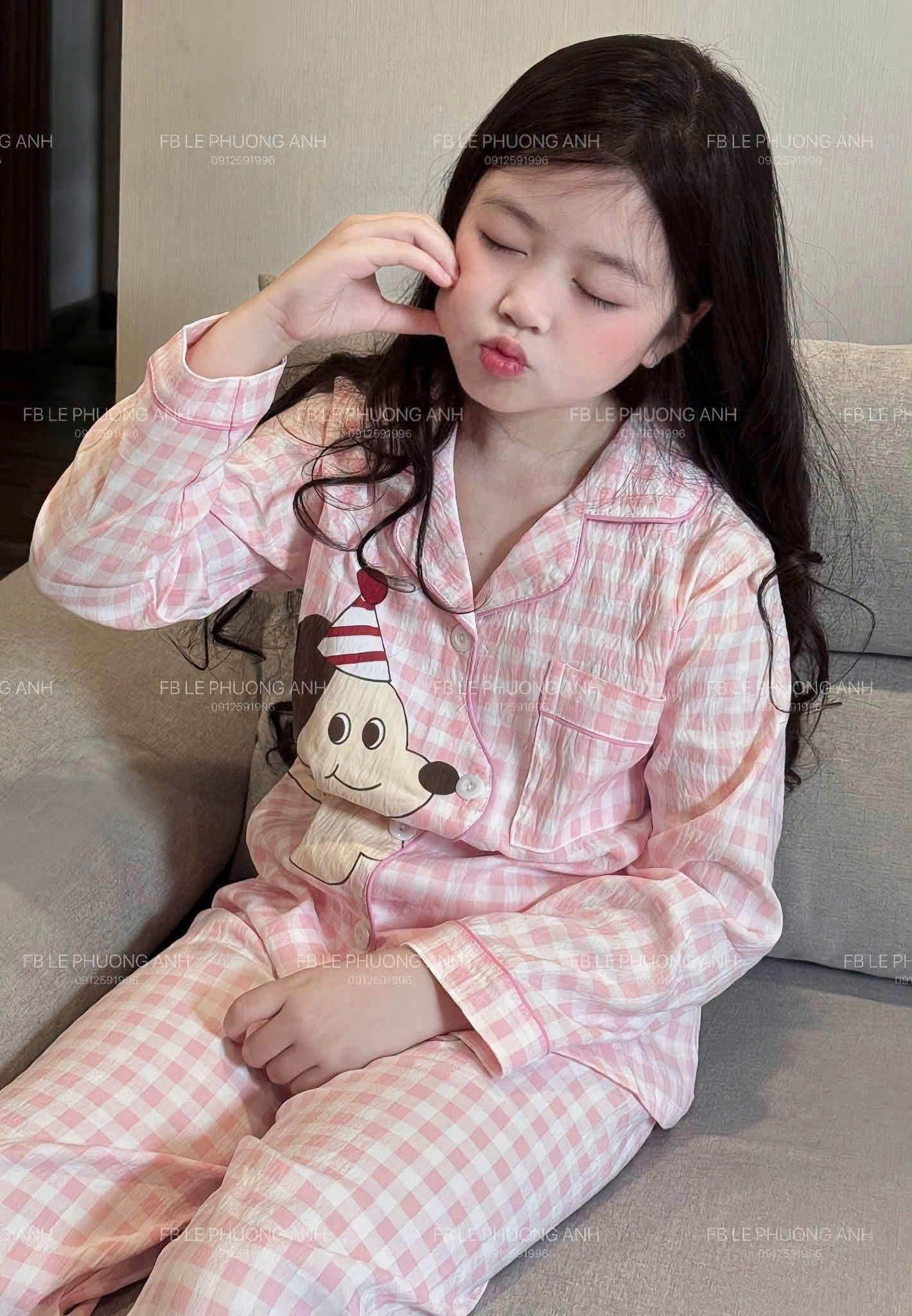 GOM B508 - SET BỘ PIJAMA CHÓ HAPPY KẺ CARO MẸ CON