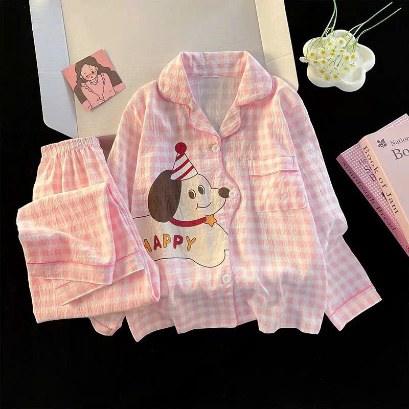 GOM B508 - SET BỘ PIJAMA CHÓ HAPPY KẺ CARO MẸ CON