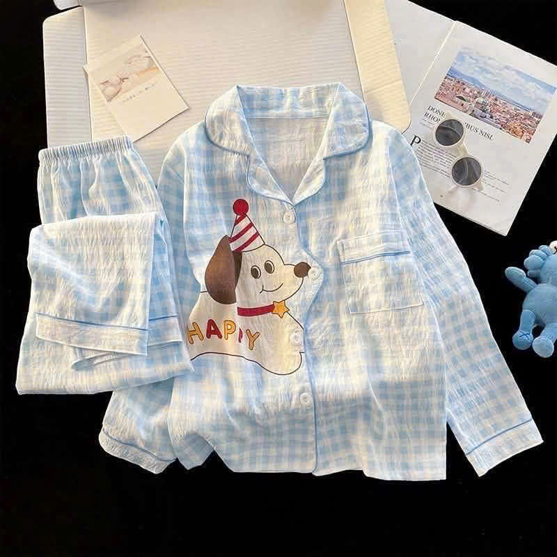 GOM B508 - SET BỘ PIJAMA CHÓ HAPPY KẺ CARO MẸ CON