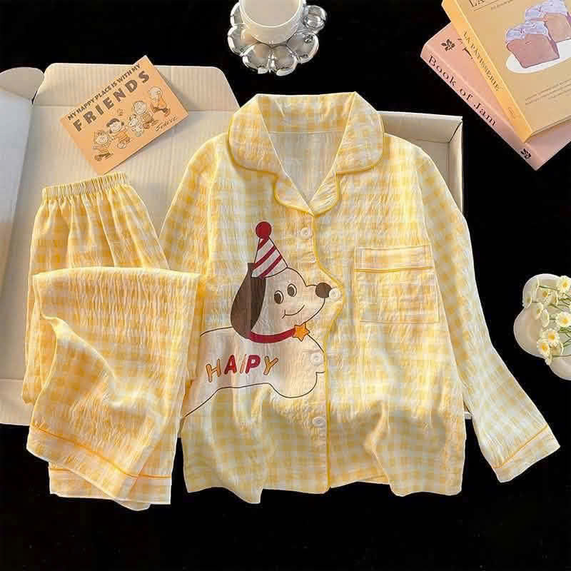 GOM B508 - SET BỘ PIJAMA CHÓ HAPPY KẺ CARO MẸ CON