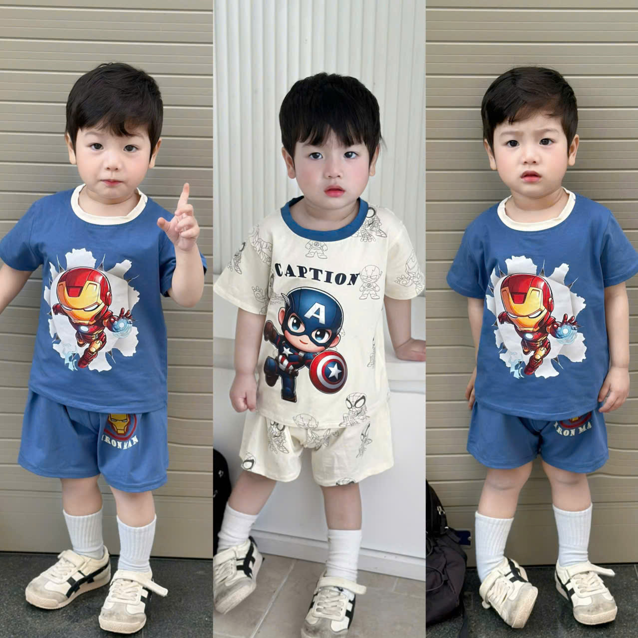 XẢ B523 -SET 2 BỘ IRONMAN +CAPTION TRẮNG XANH