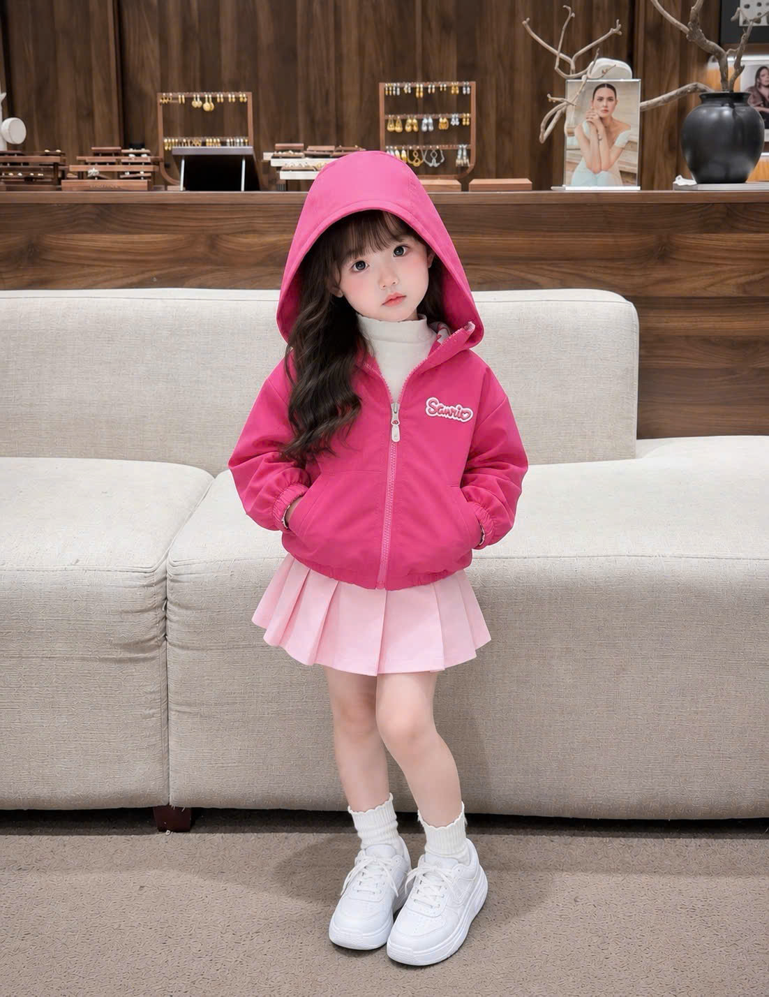 GOM B528 - ÁO KHOÁC GIÓ 2 MẶT KUROMI HỒNG SEN /