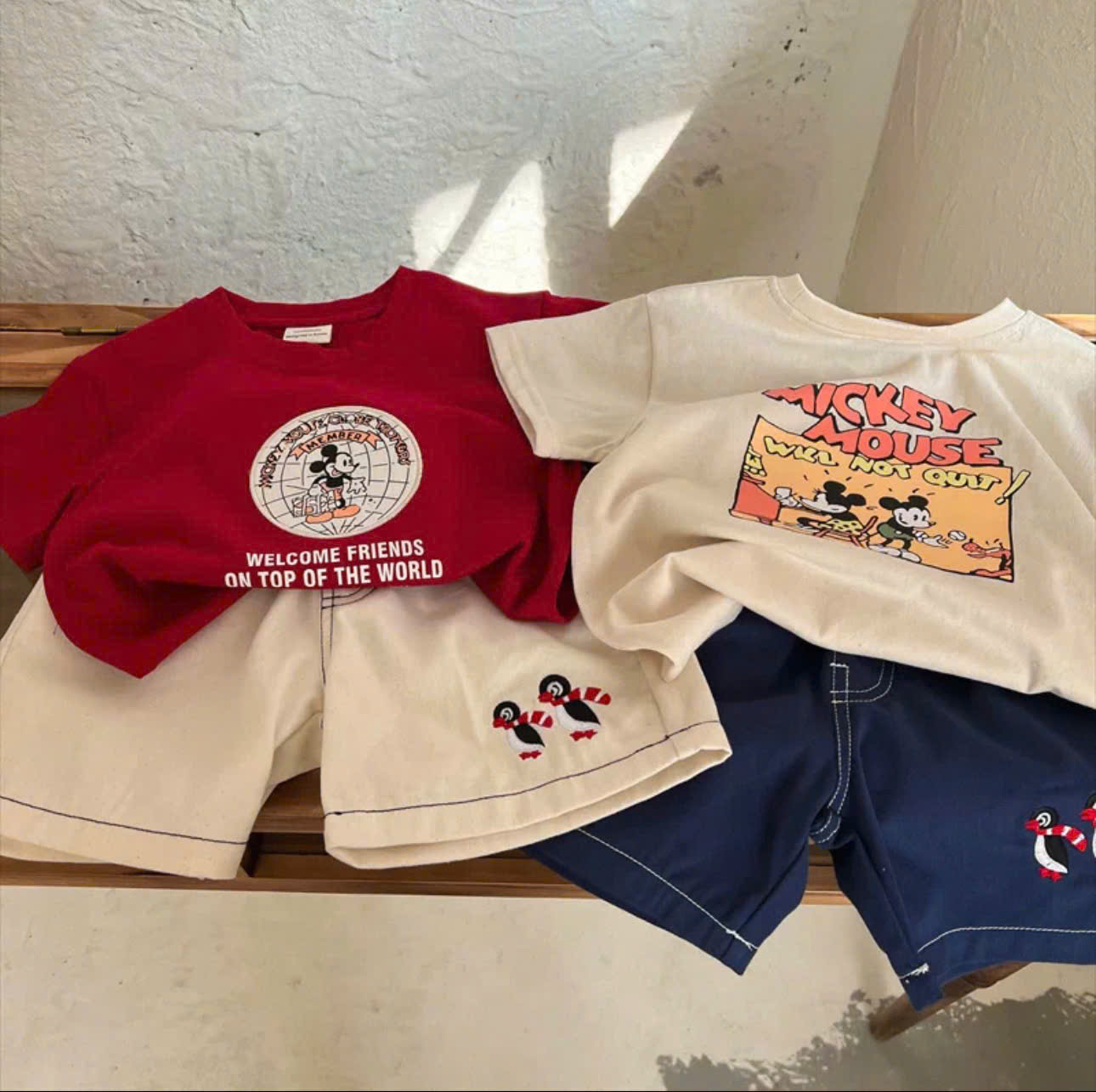 GOM B550 - SET 4 ÁO MICKEY MOUSE XANH ĐỎ GHI BE