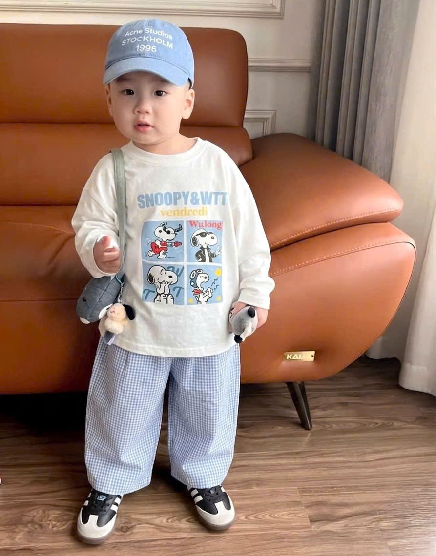 B553 - SET BỘ SNOOPY TRẮNG QUẦN SỌC KẺ XANH MẸ CON