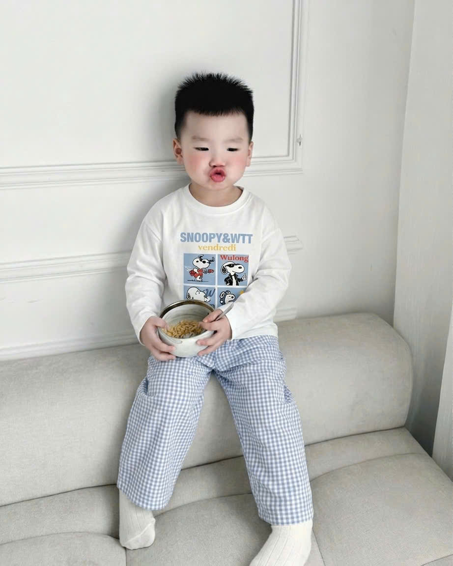 B553 - SET BỘ SNOOPY TRẮNG QUẦN SỌC KẺ XANH MẸ CON