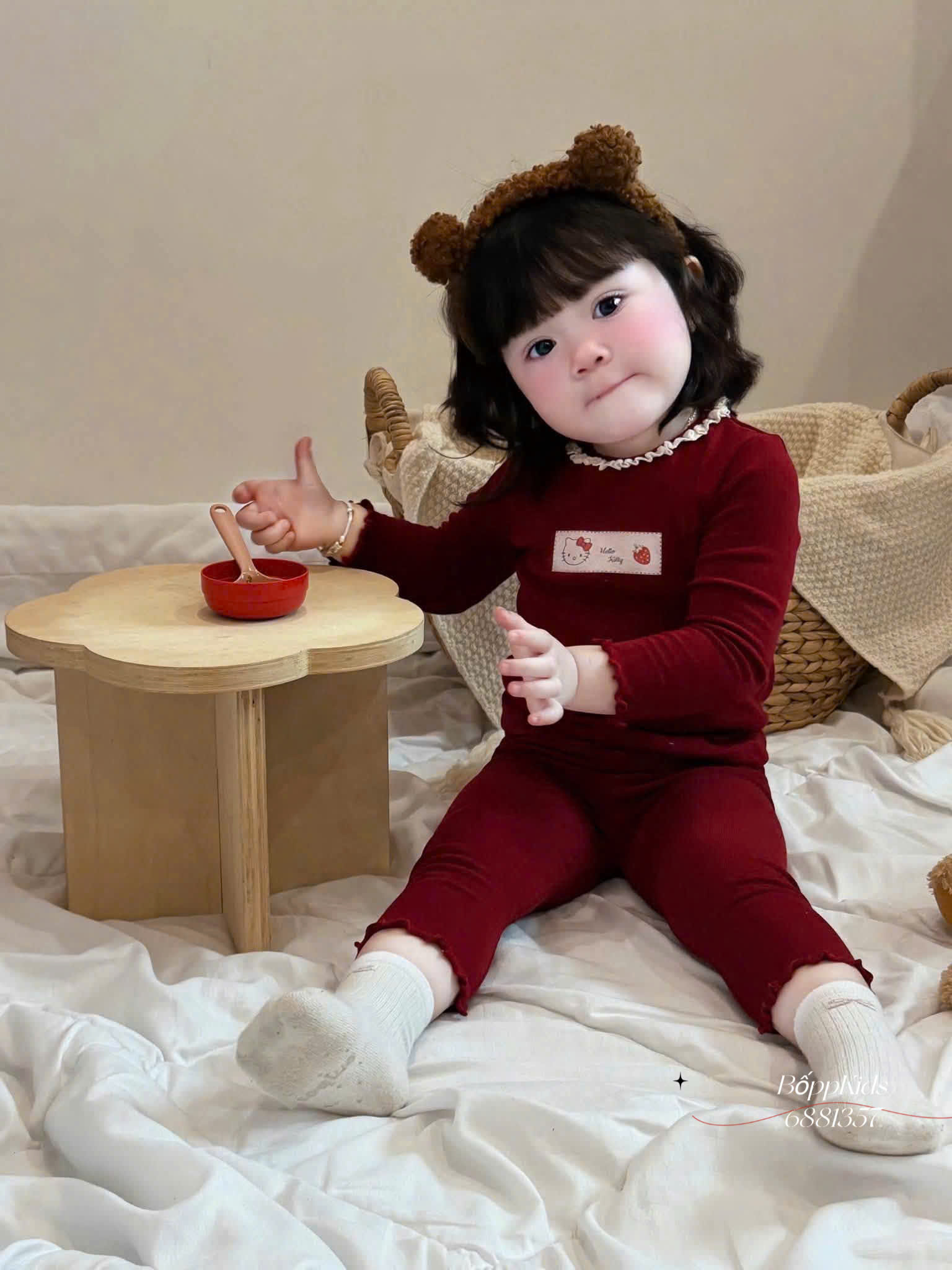 B562 - SET 2 BỘ ZÍP DÀI TAY KITTY ĐỎ TRẮNG
