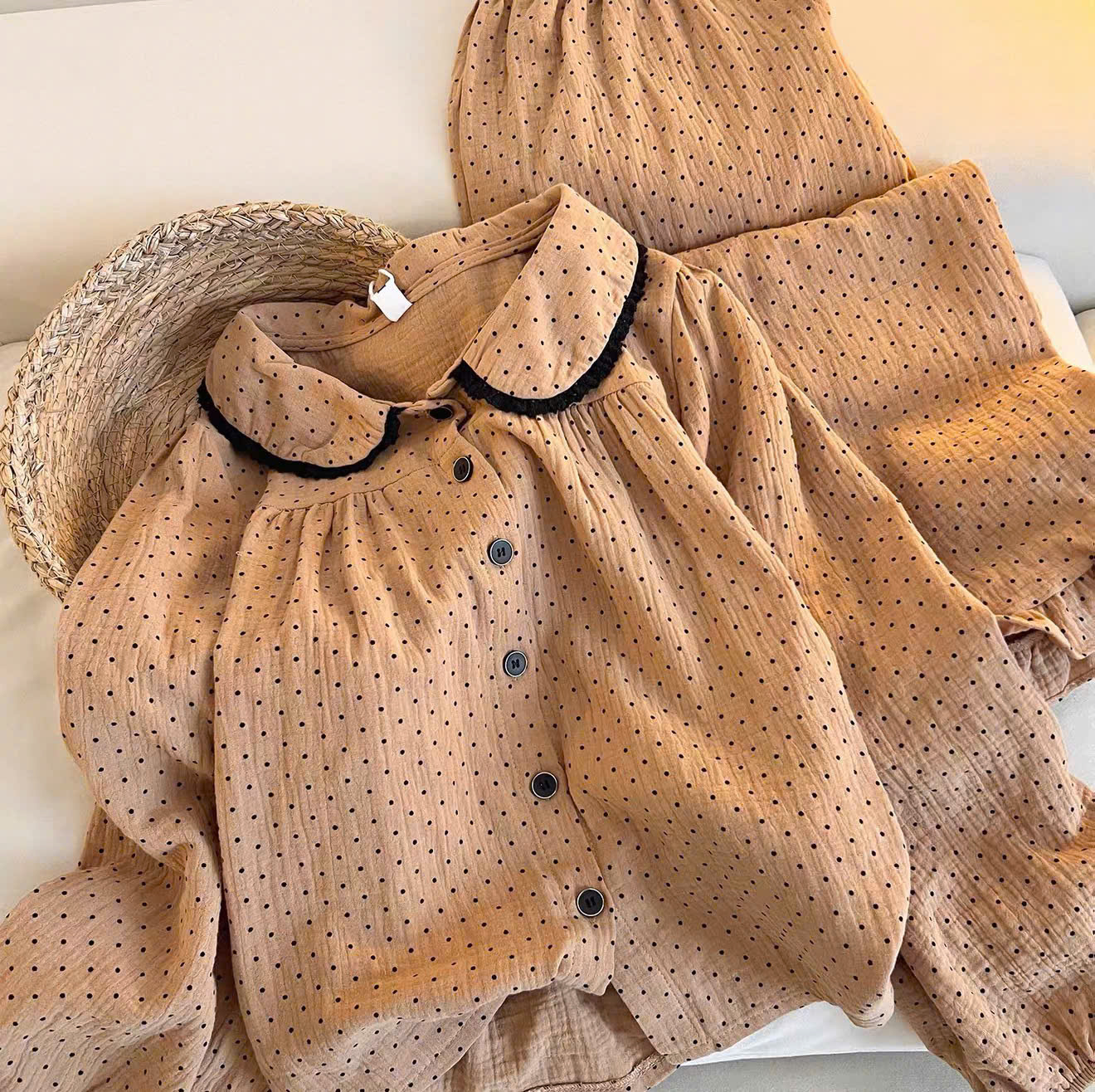 GOM B564 - SET BỘ PIJAMA NỮ XÔ TONE NÂU