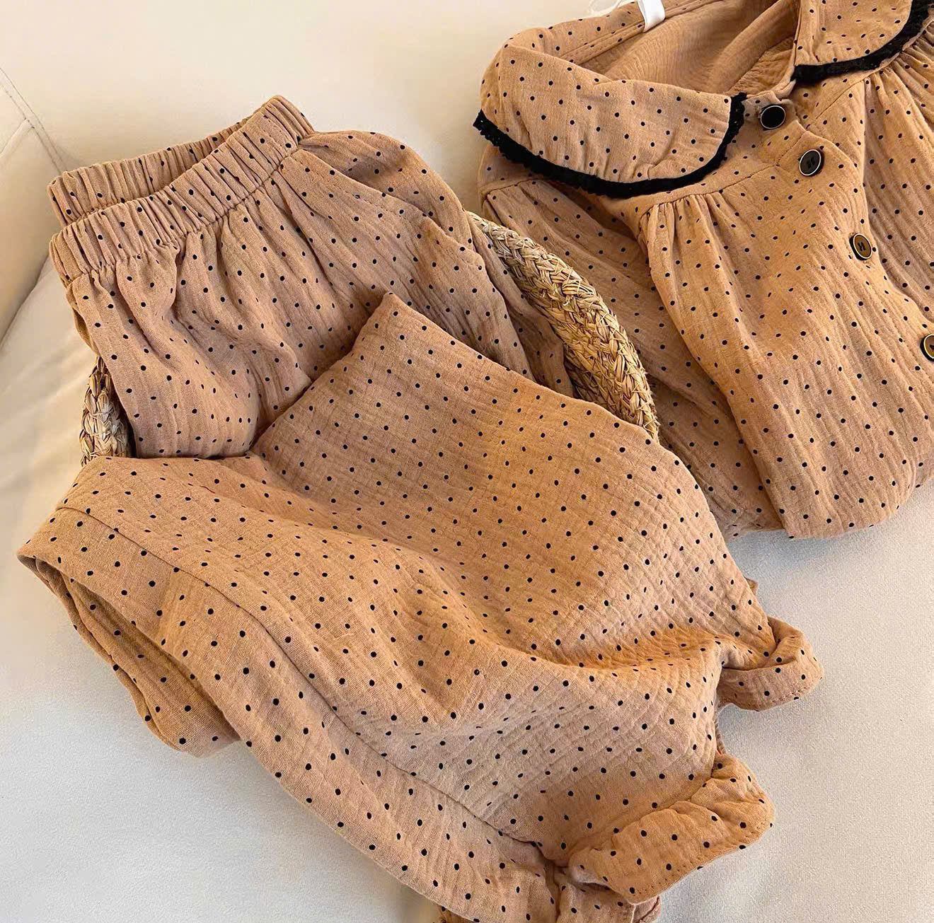 GOM B564 - SET BỘ PIJAMA NỮ XÔ TONE NÂU