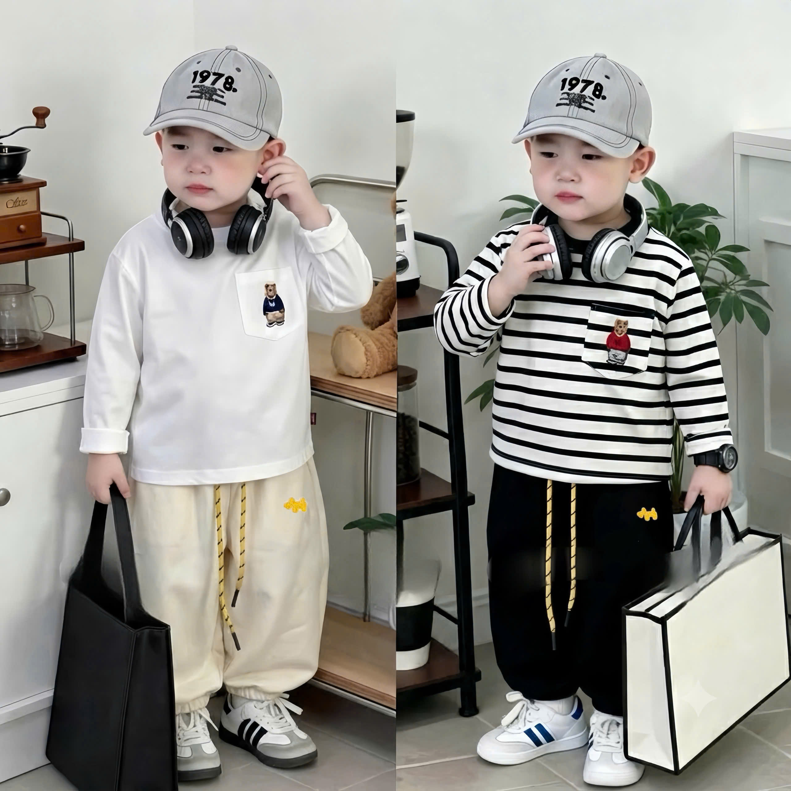 GOM B576 - SET 4 ÁO THÊU GẤU WHO TRẮNG THAN GHI KẺ