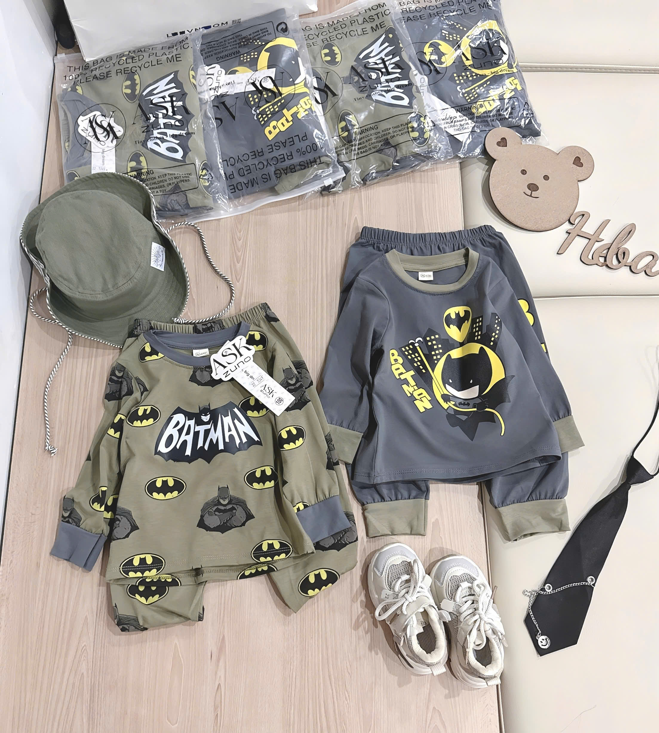 B579 - SET 2 BỘ BATMAN DÀI TAY XÁM RÊU