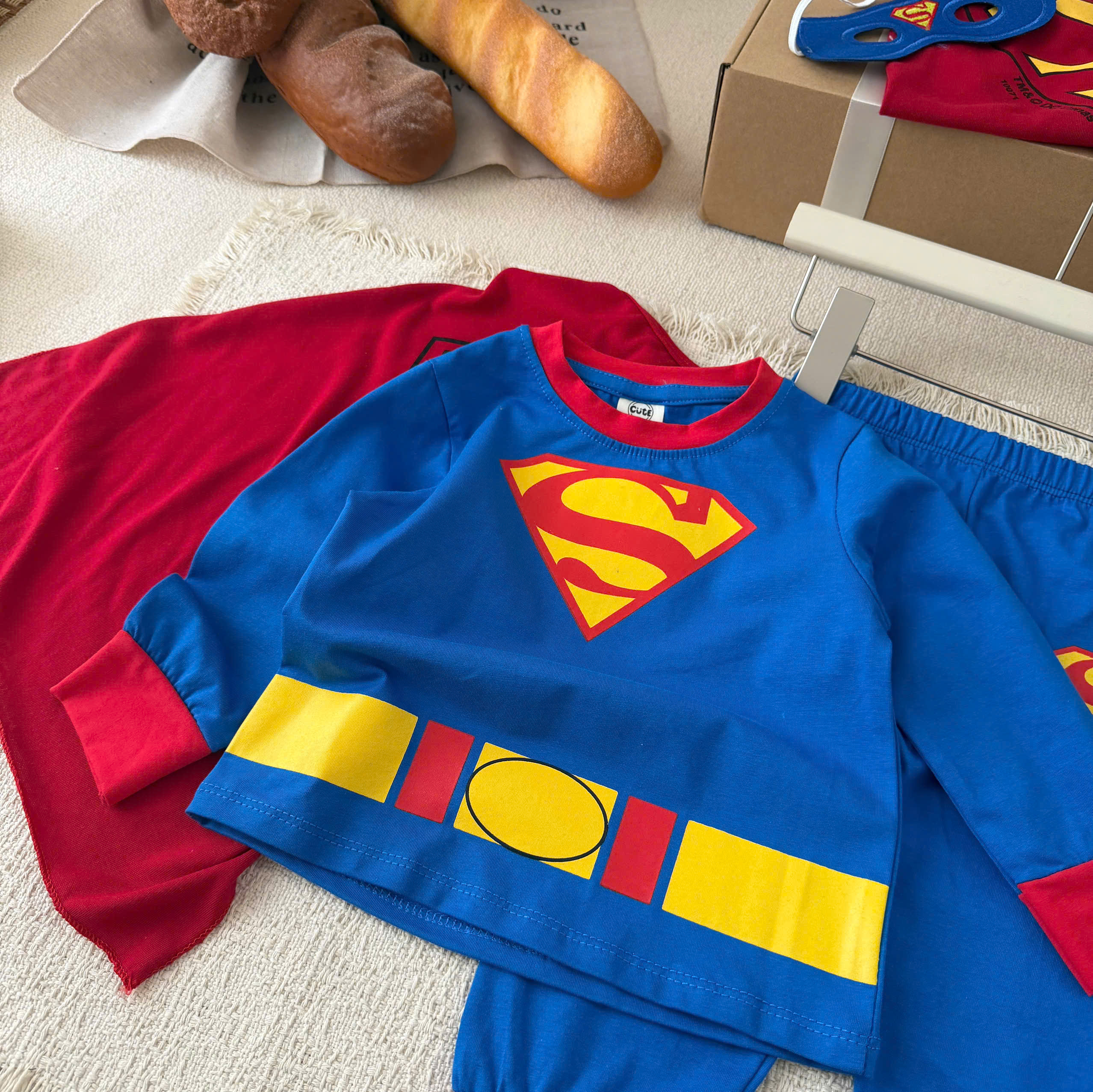 GOM B602 - SET BỘ DÀI TAY SUPER MAN XANH KÈM MẶT NẠ ÁO CHOÀNG