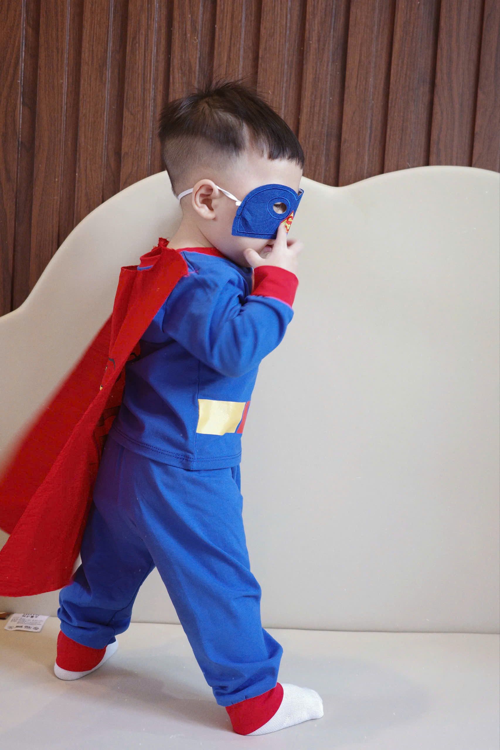 GOM B602 - SET BỘ DÀI TAY SUPER MAN XANH KÈM MẶT NẠ ÁO CHOÀNG