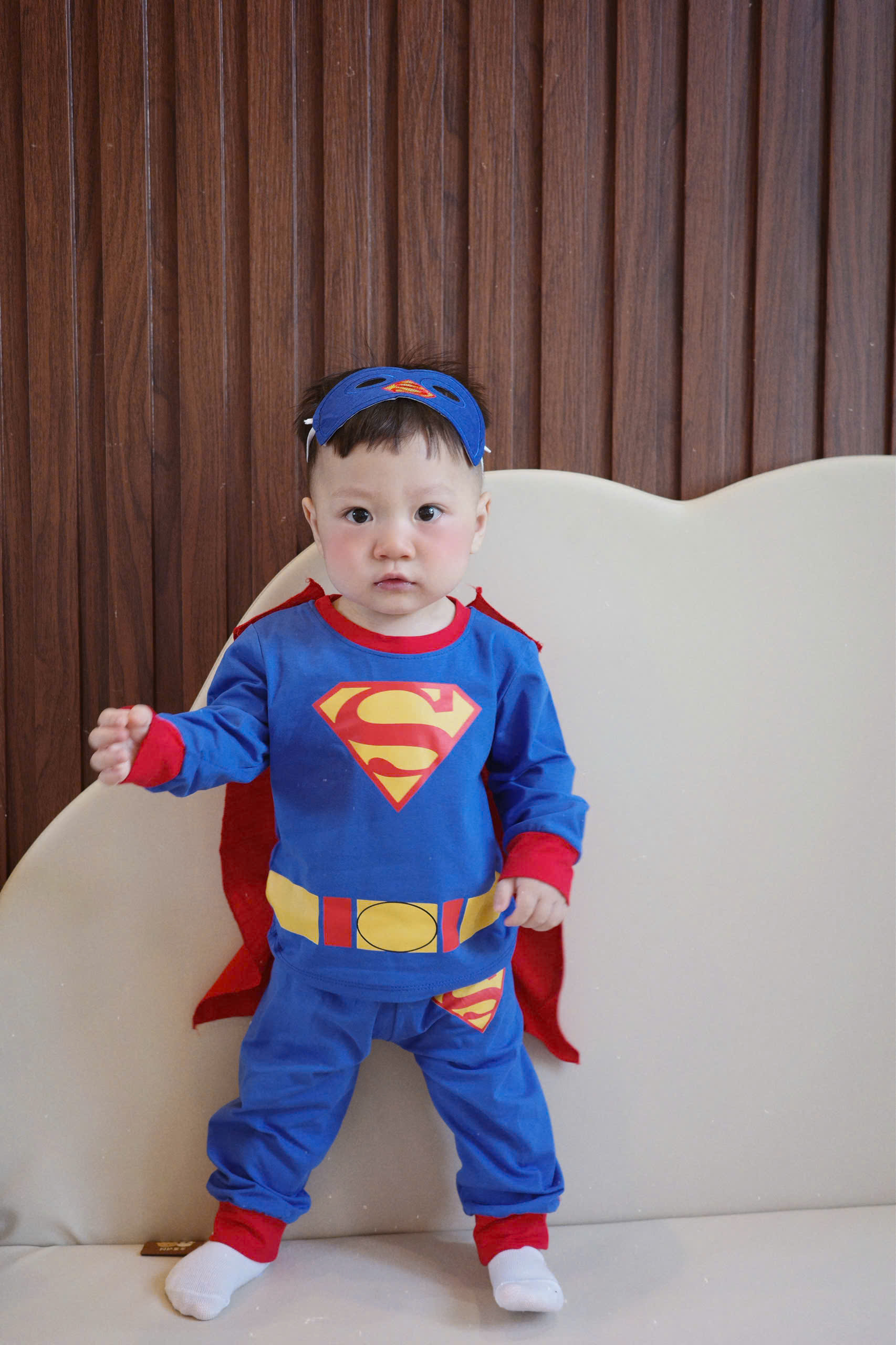 GOM B602 - SET BỘ DÀI TAY SUPER MAN XANH KÈM MẶT NẠ ÁO CHOÀNG