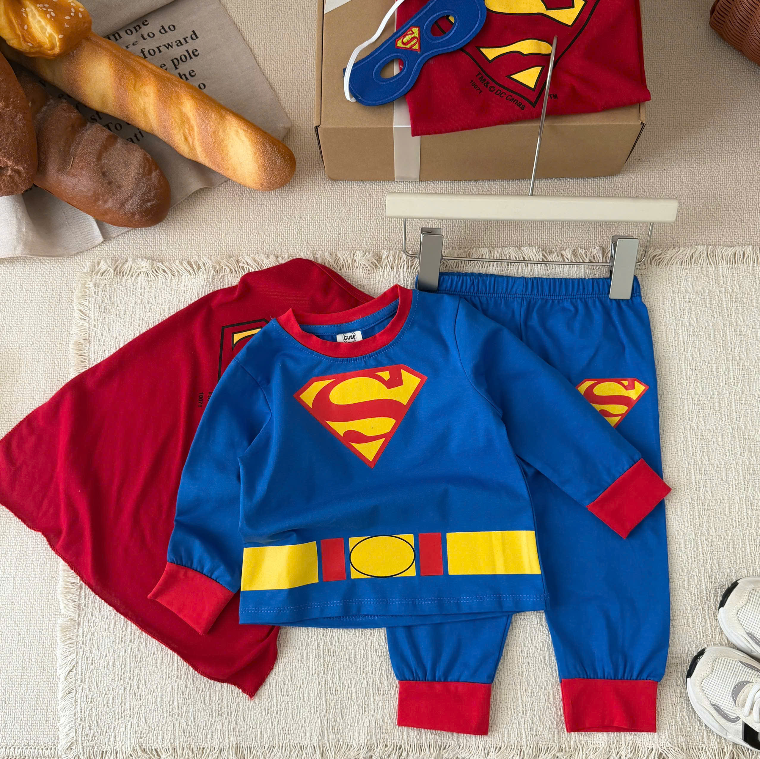 GOM B602 - SET BỘ DÀI TAY SUPER MAN XANH KÈM MẶT NẠ ÁO CHOÀNG