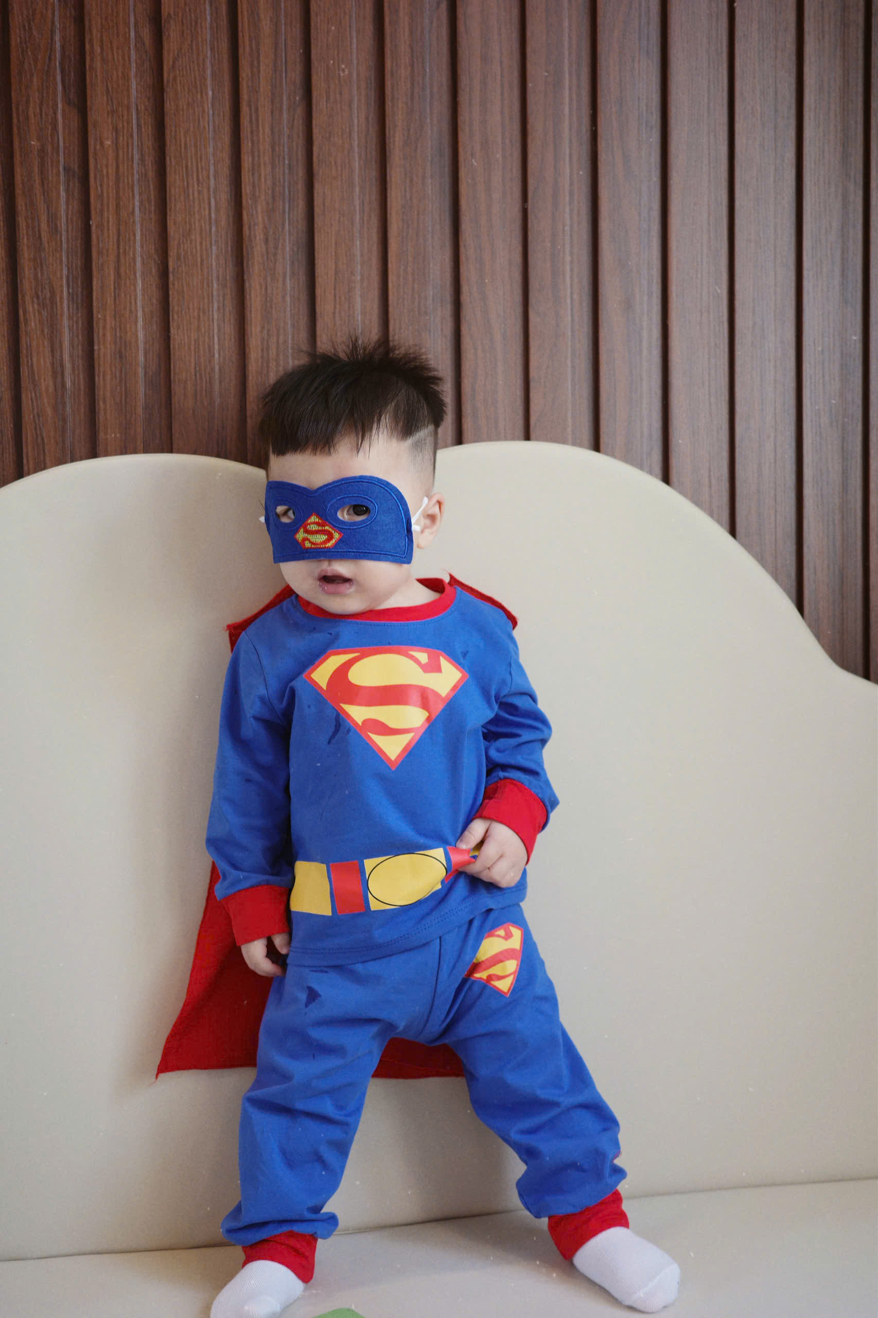 GOM B602 - SET BỘ DÀI TAY SUPER MAN XANH KÈM MẶT NẠ ÁO CHOÀNG