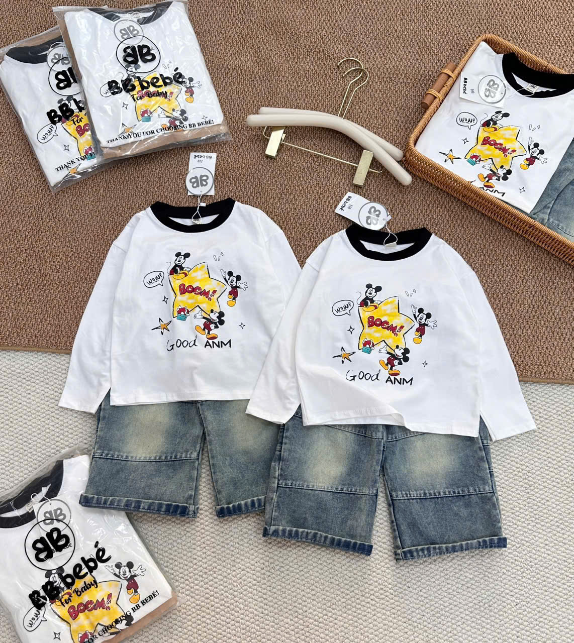 B615 - SET ÁO MICKY TRẮNG BOOM QUẦN JEAN