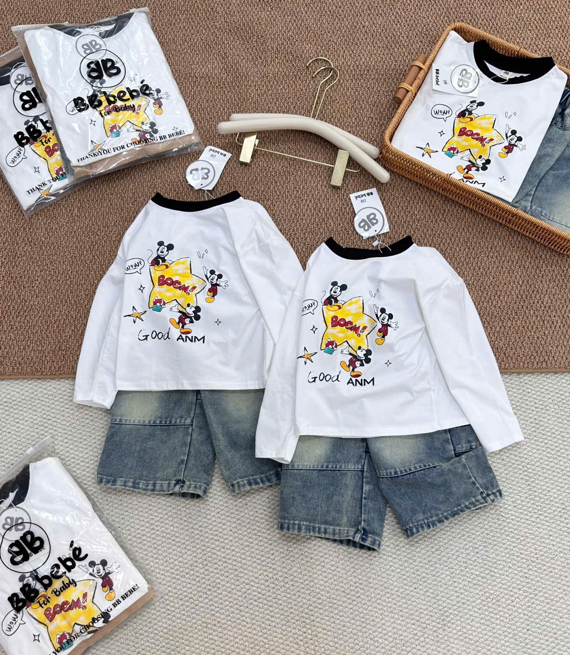 B615 - SET ÁO MICKY TRẮNG BOOM QUẦN JEAN