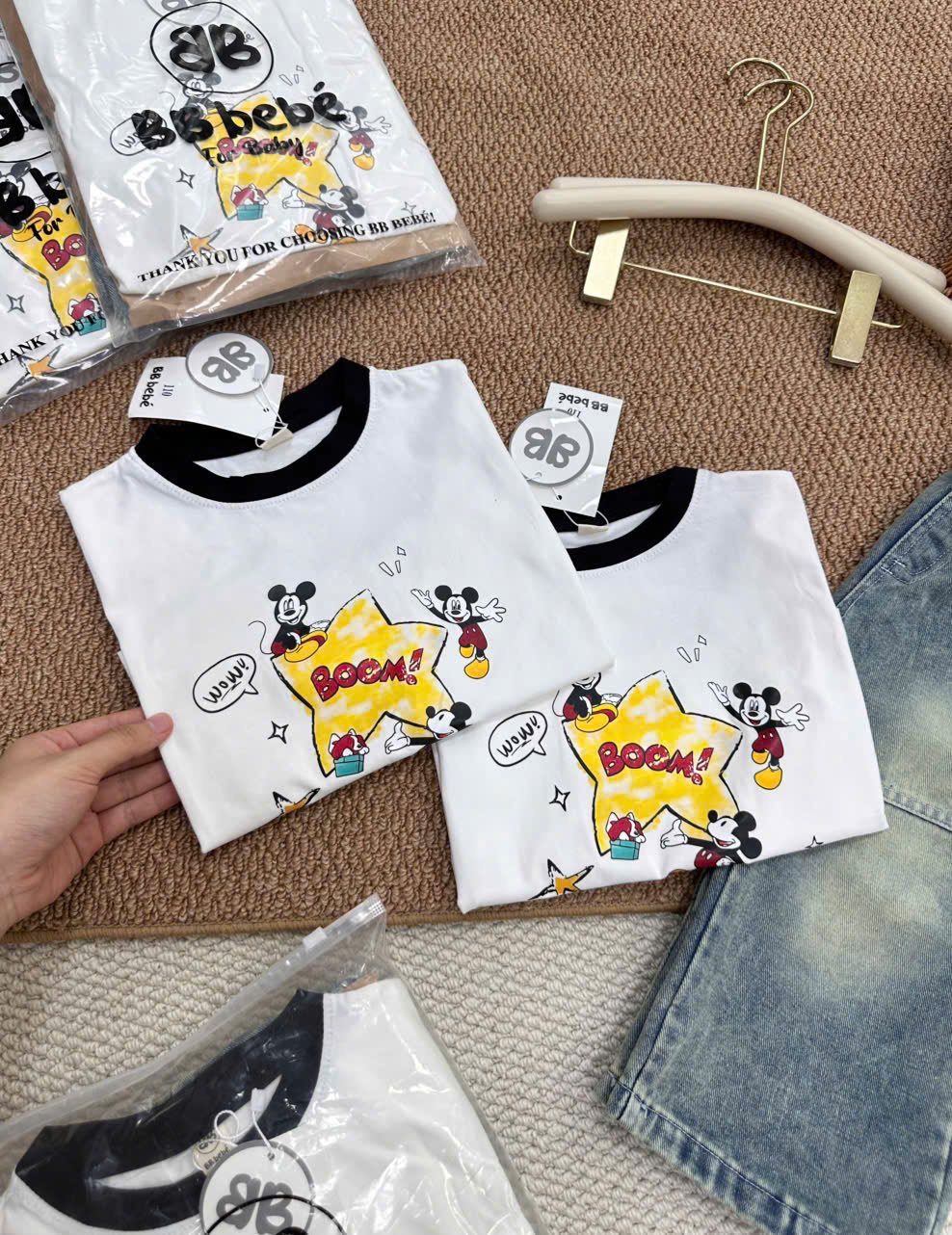 B615 - SET ÁO MICKY TRẮNG BOOM QUẦN JEAN