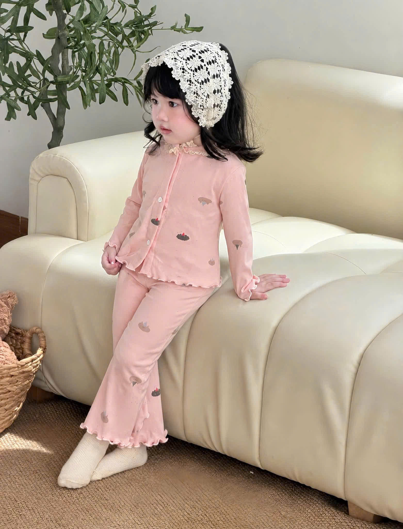 B617 - SET 2 BỘ LOE HỒNG NÂU CỔ REN