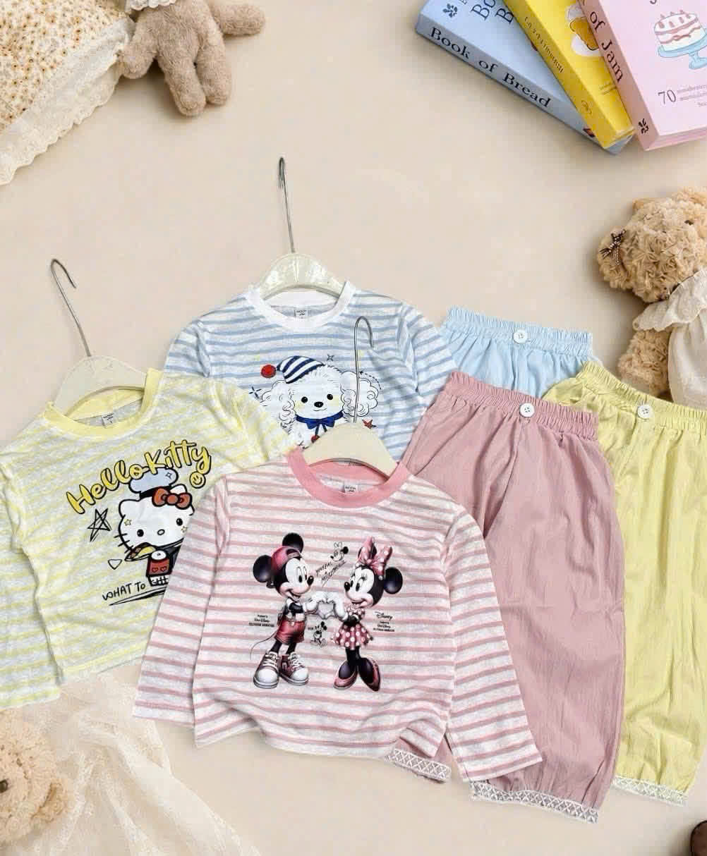 GOM B622 - SET BỘ ÁO KẺ NGANG QUẦN BO MINNIE KITTY CÚN /