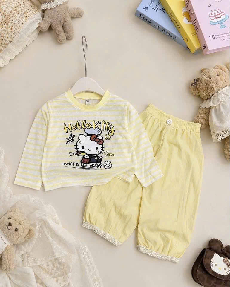 GOM B622 - SET BỘ ÁO KẺ NGANG QUẦN BO MINNIE KITTY CÚN /