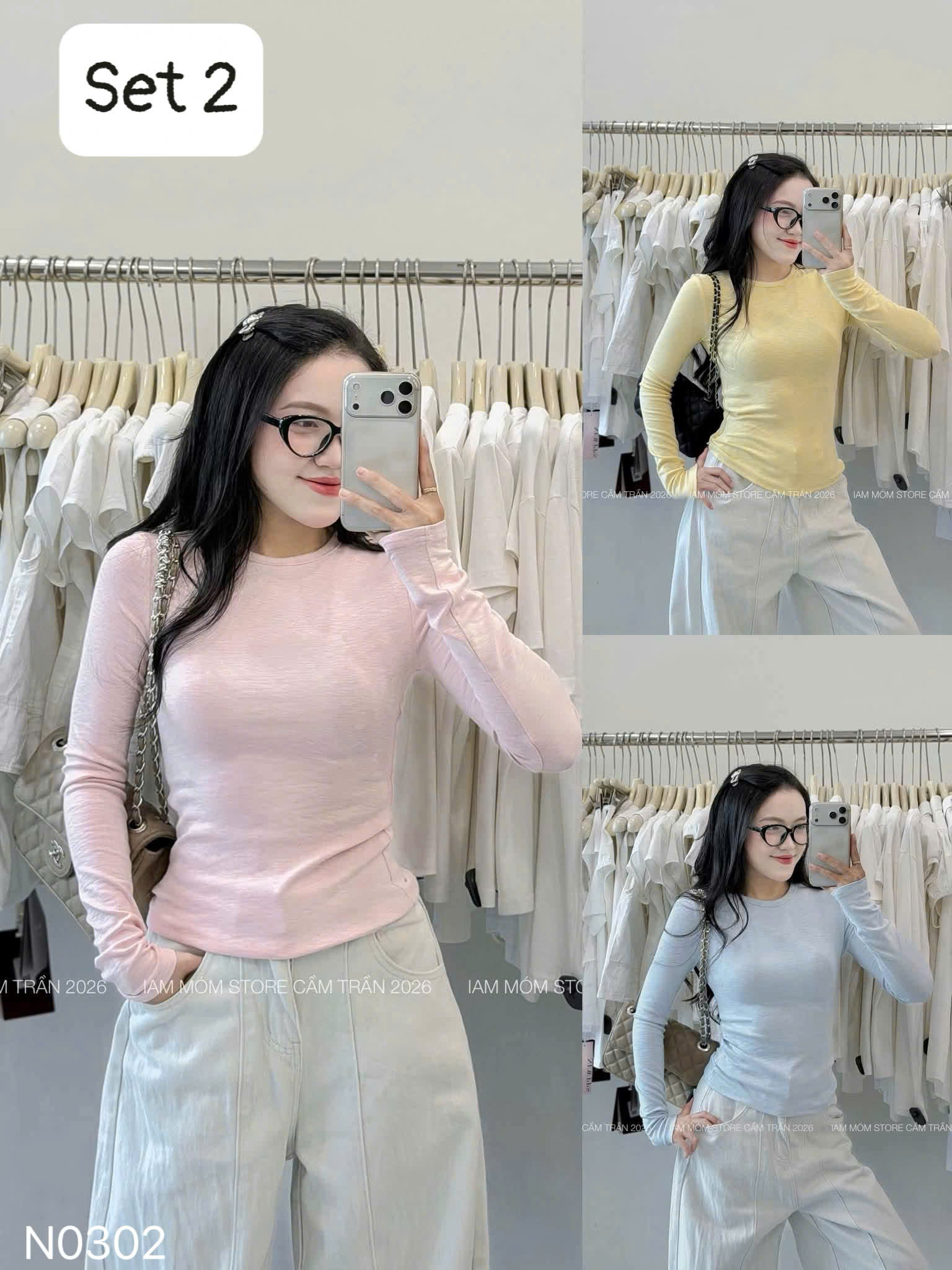 B623 - SET 3 ÁO NỮ DÀI TAY BASIC MÀU PASTEL