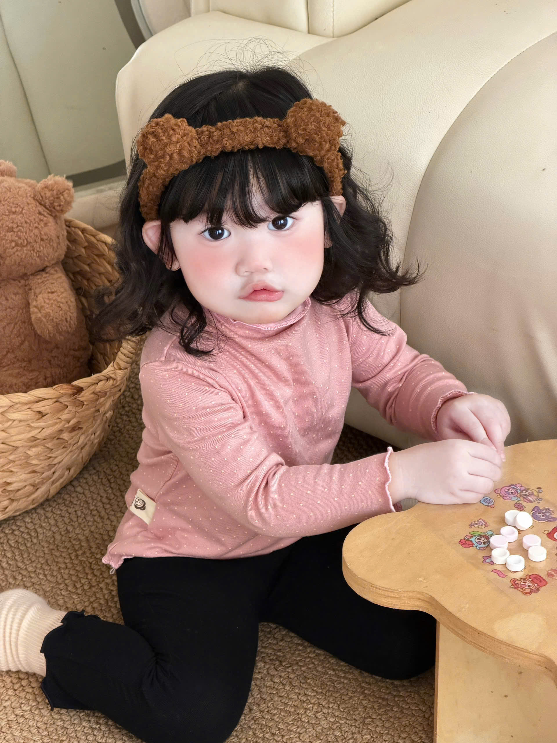 GOM B631 - SET 3 ÁO GIỮ NHIỆT BÉ GÁI HỒNG NƠ KEM /