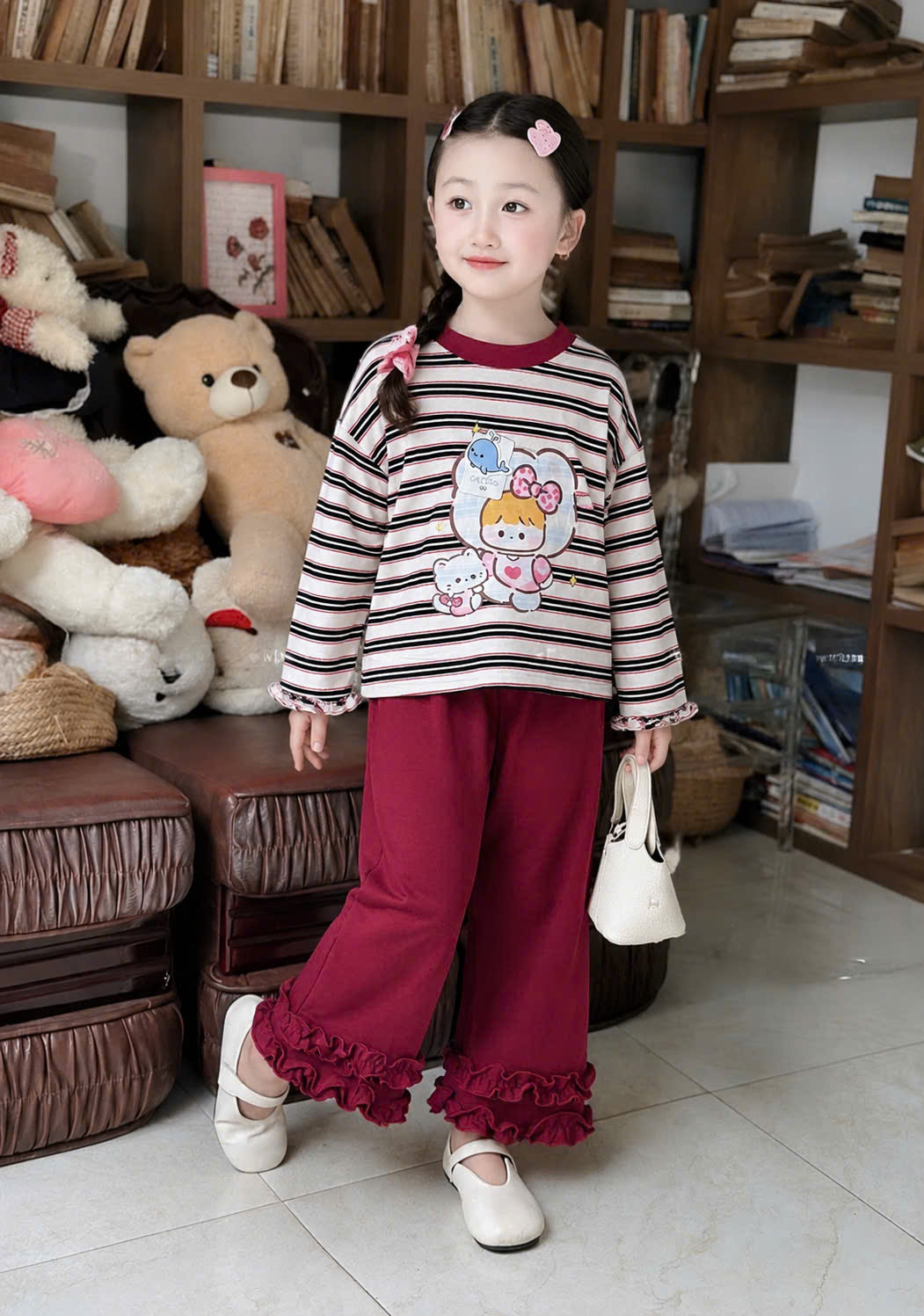 GOM B640 - SET BỘ KẺ QUẦN DÀI BÈO MÈO BÉ GÁI