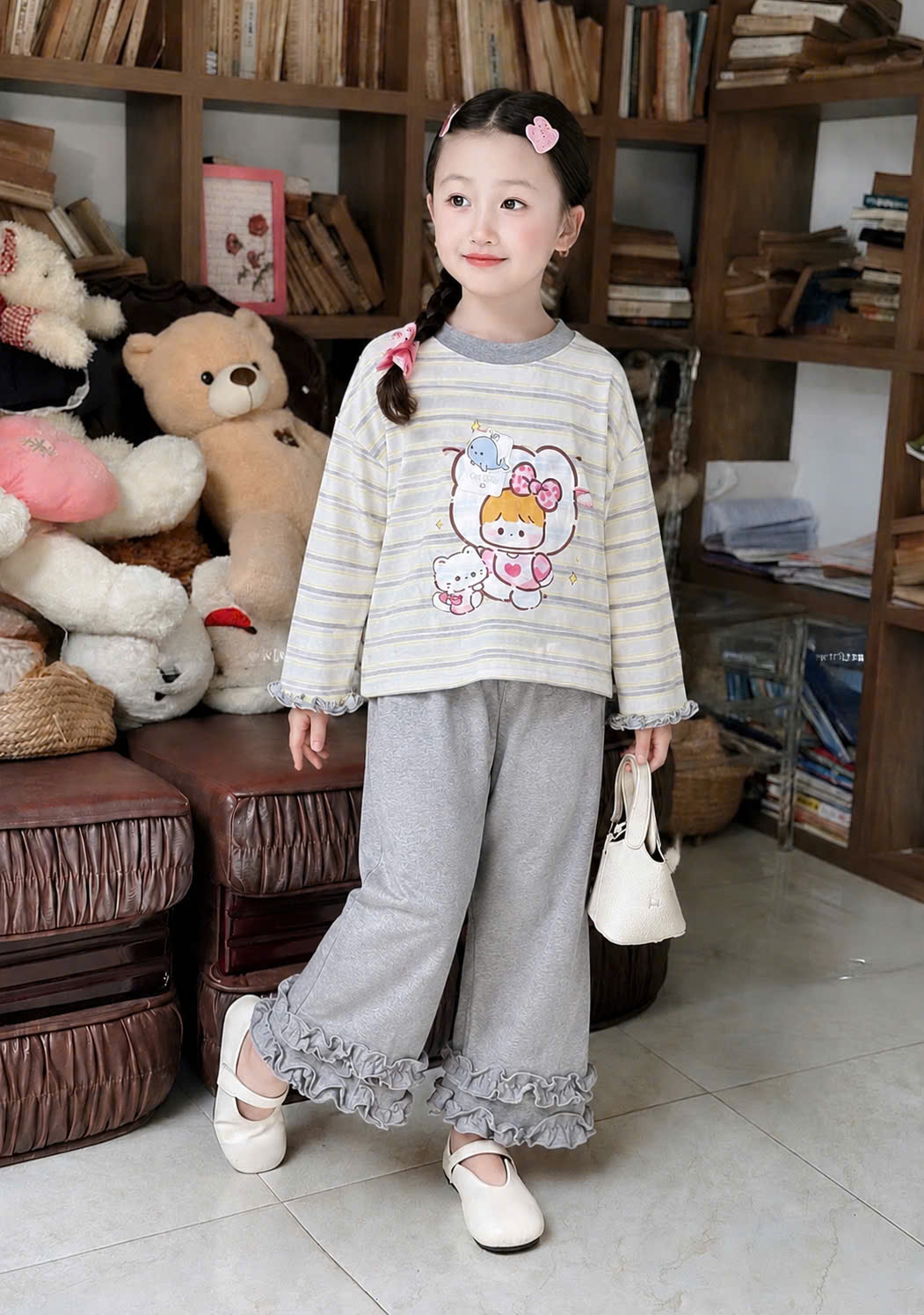 GOM B640 - SET BỘ KẺ QUẦN DÀI BÈO MÈO BÉ GÁI