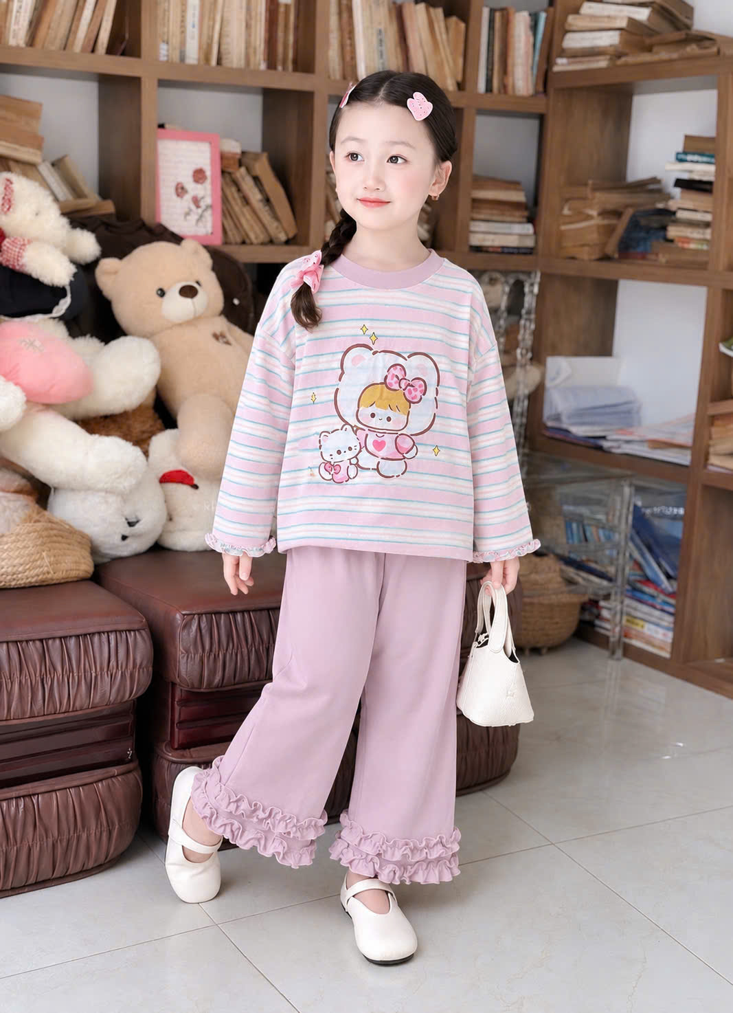 GOM B640 - SET BỘ KẺ QUẦN DÀI BÈO MÈO BÉ GÁI