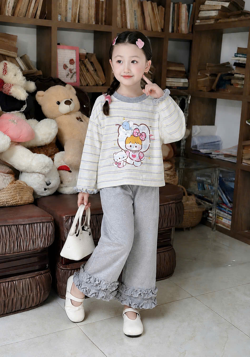 GOM B640 - SET BỘ KẺ QUẦN DÀI BÈO MÈO BÉ GÁI
