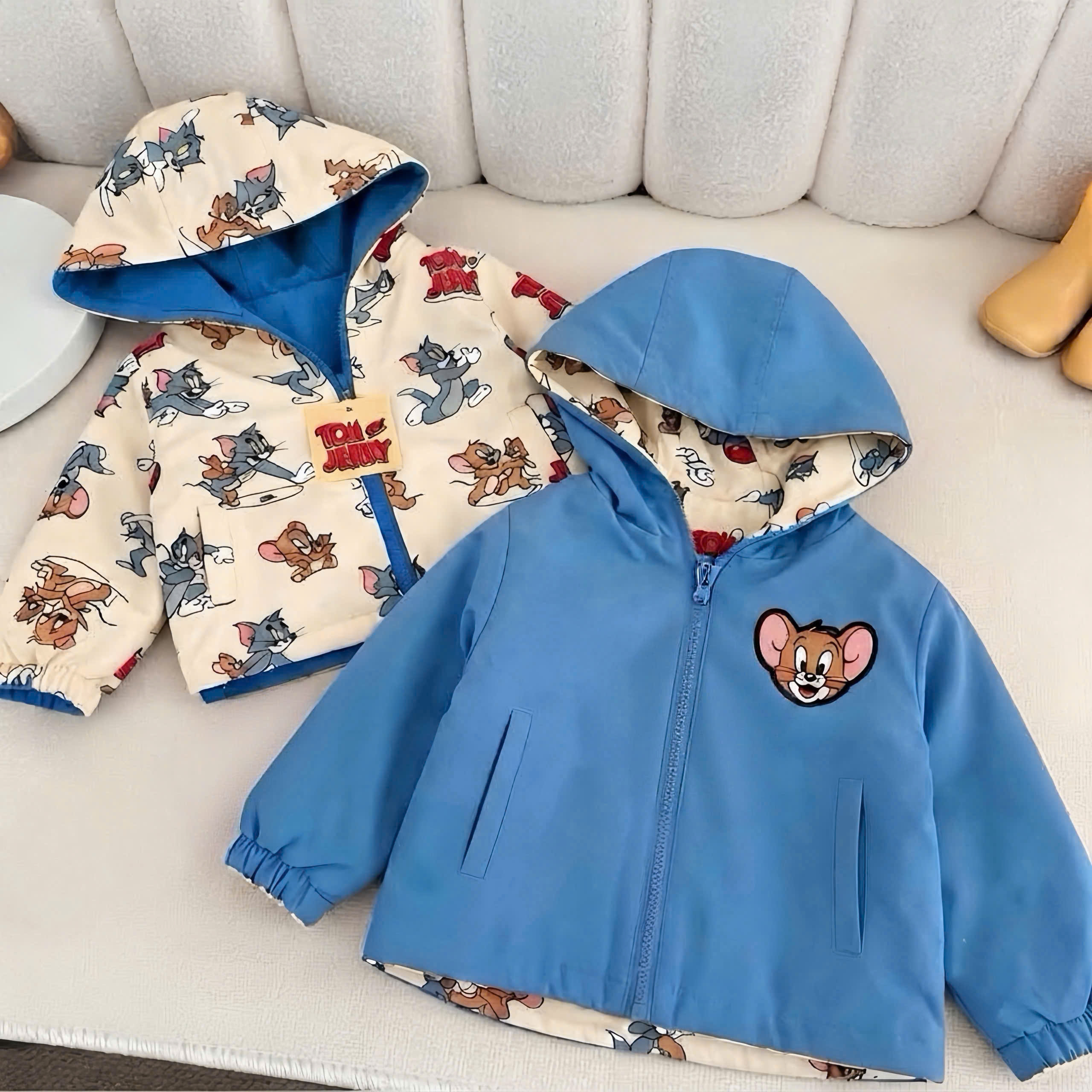 GOM B745 - ÁO KHOÁC GIÓ 2 MẶT TOM&JERRY BE XANH
