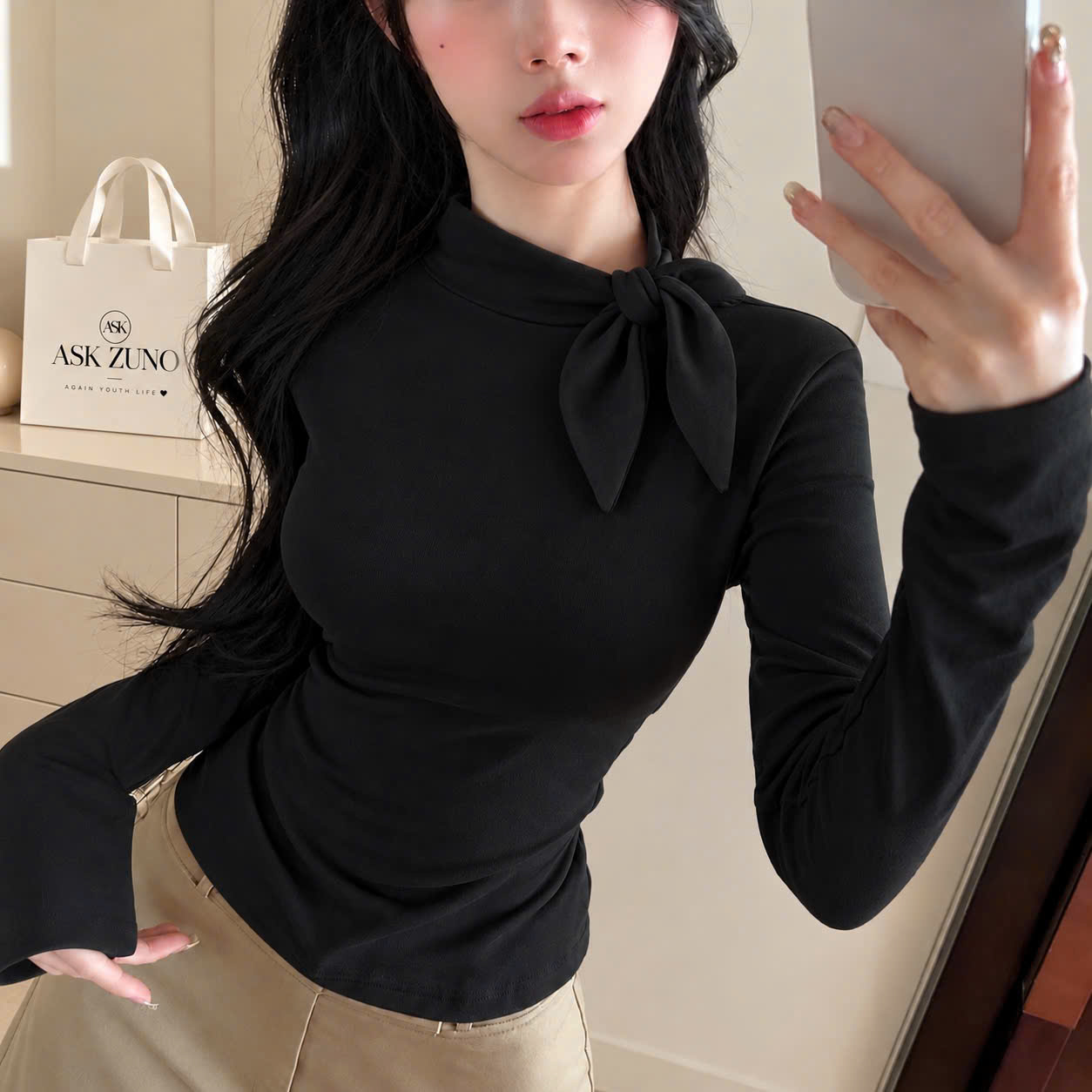 GOM C01 - SET 2 ÁO GIỮ NHIỆT CỔ NƠ ĐEN TRẮNG