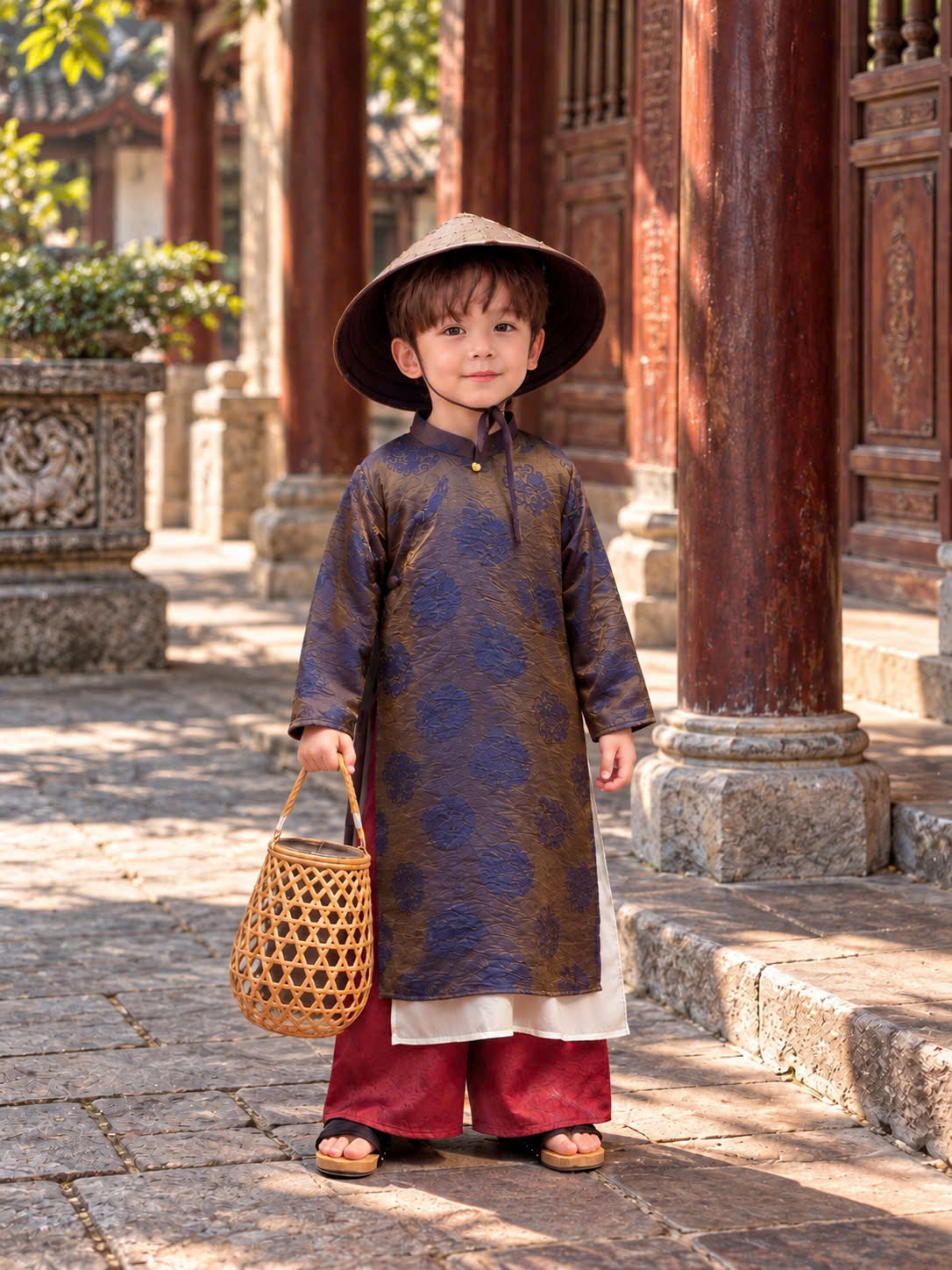 GOM C166 - ÁO DÀI BÉ TRAI ÁNH KIM 3 MÀU